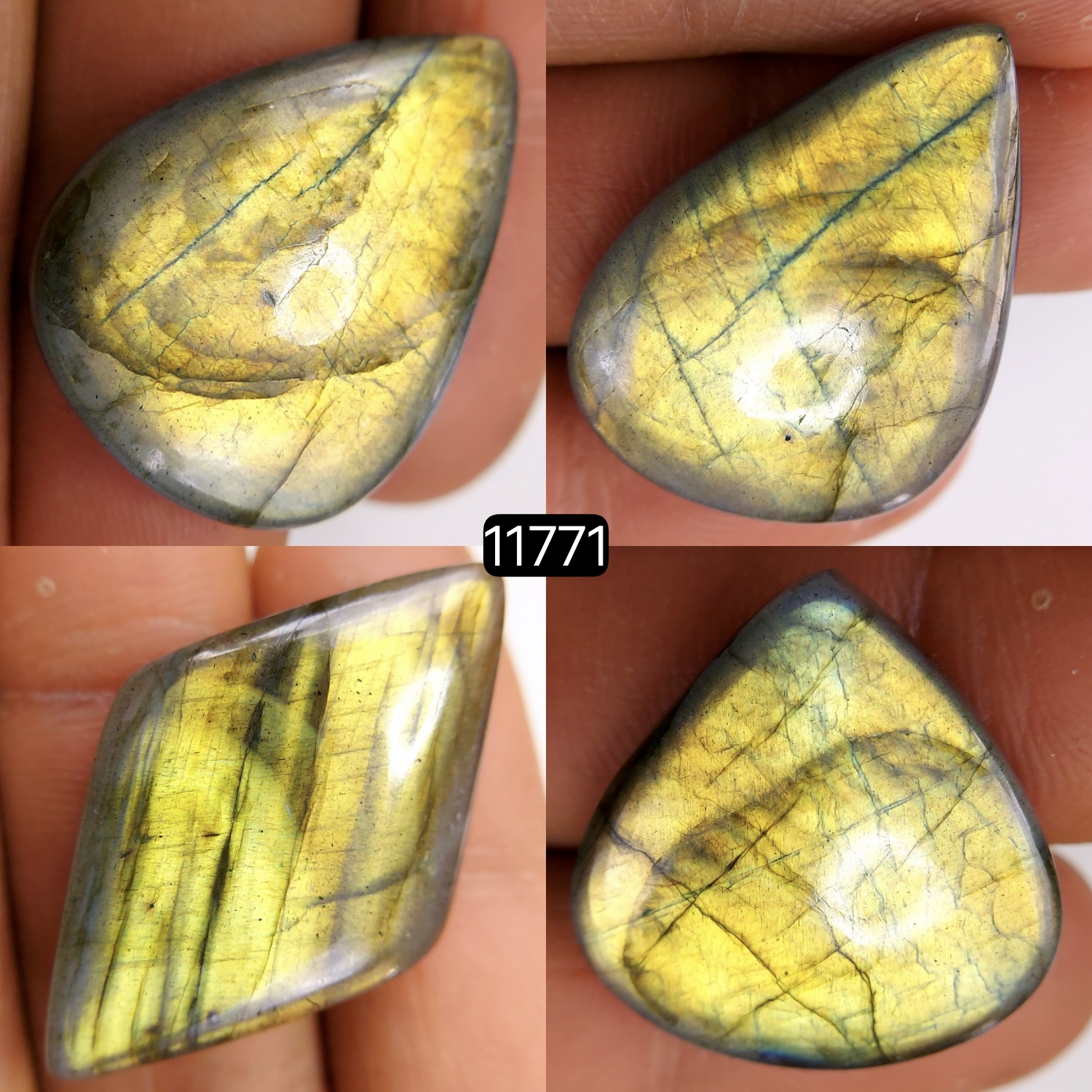 4 Pcs 144 Cts Natural Labradorite Cabochon Loose Gemstone Jewelry Wire Wrapped Pendant Semi-Precious Healing Crystal Lots 36X22-25X19mm R-11771