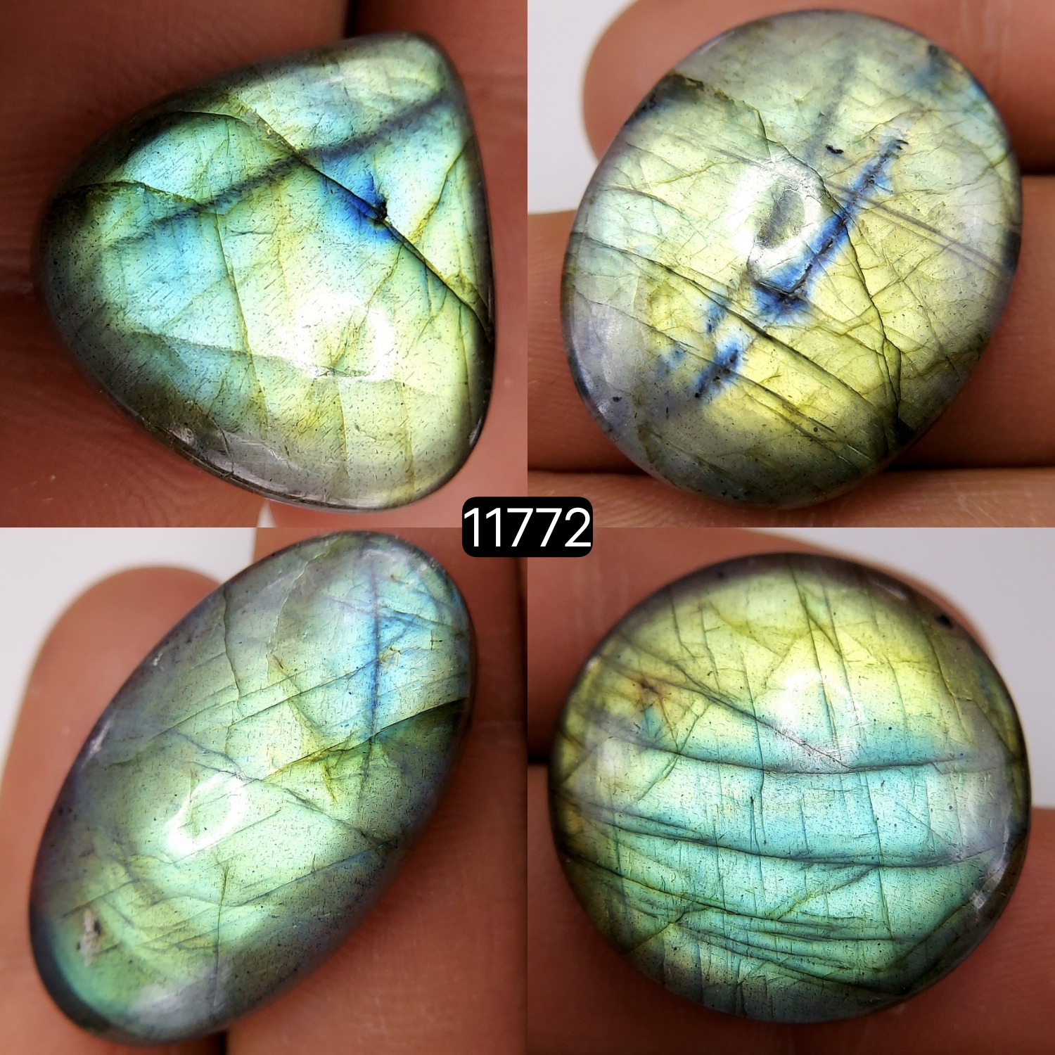 4 Pcs 128 Cts Natural Labradorite Cabochon Loose Gemstone Jewelry Wire Wrapped Pendant Semi-Precious Healing Crystal Lots 32X18-21X21mm R-11772
