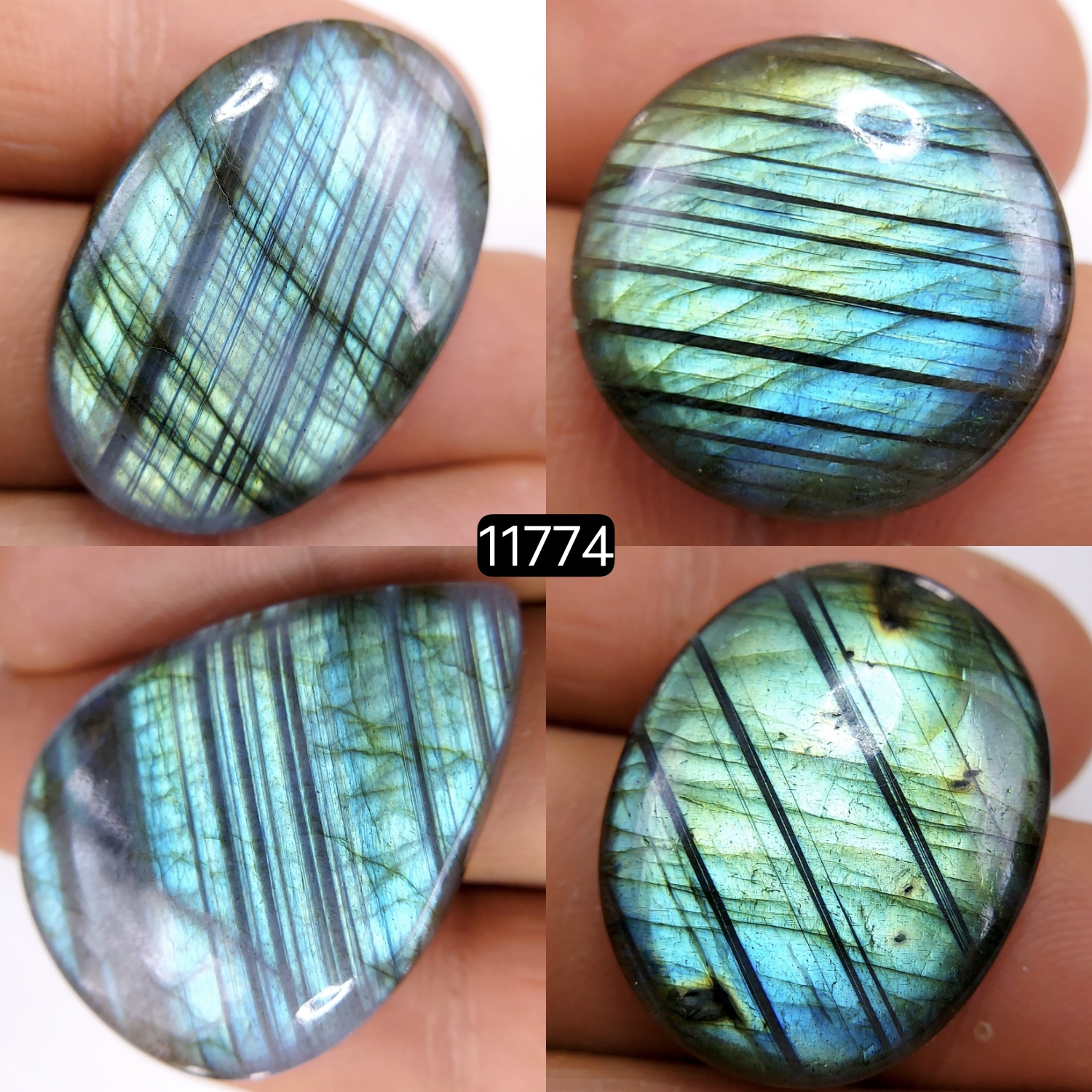 4 Pcs 144 Cts Natural Labradorite Cabochon Loose Gemstone Jewelry Wire Wrapped Pendant Semi-Precious Healing Crystal Lots 35X21-18X18mm R-11774