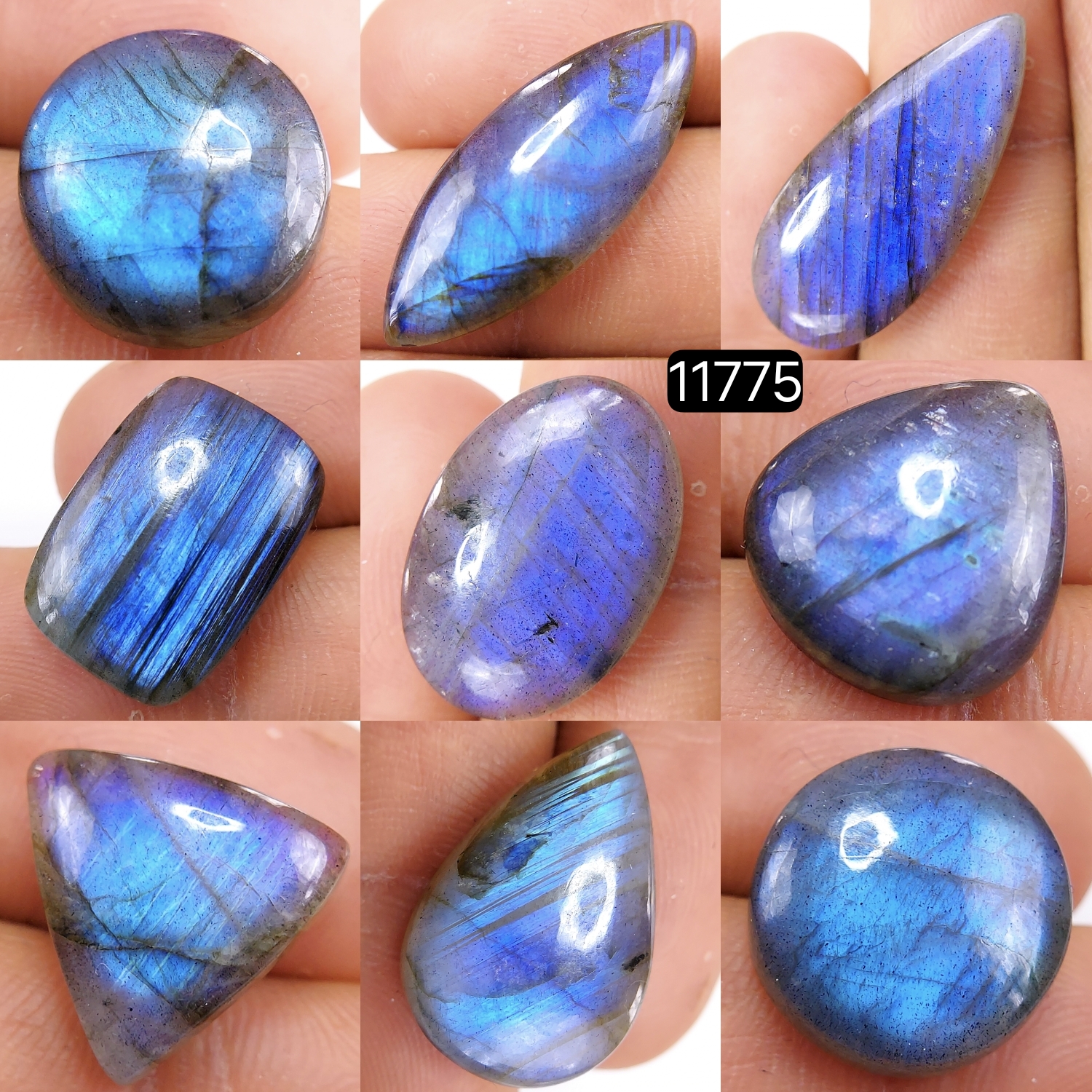 9 Pcs 133 Cts Natural Labradorite Cabochon Loose Gemstone Jewelry Wire Wrapped Pendant Semi-Precious Healing Crystal Lots 30X12-14X14mm R-11775
