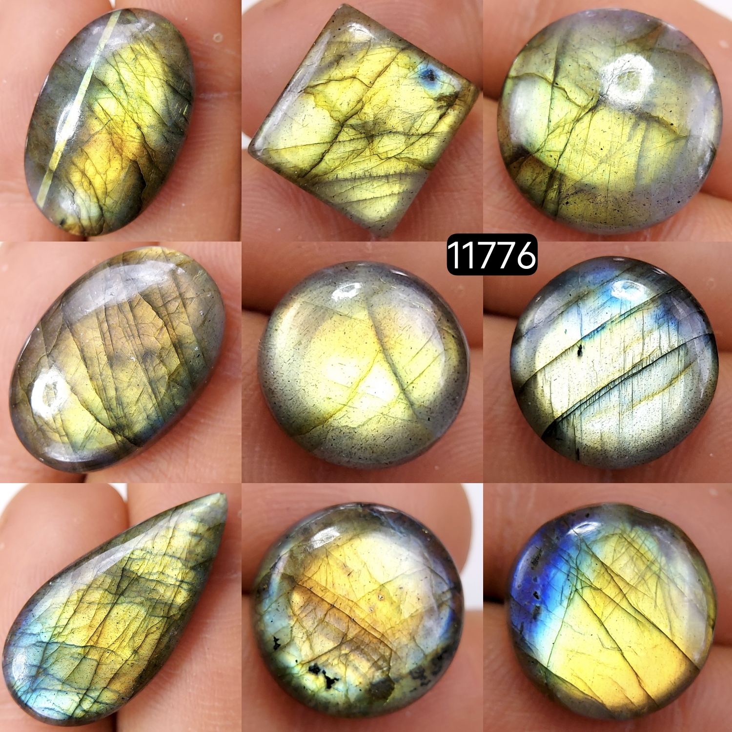 9 Pcs 121 Cts Natural Labradorite Cabochon Loose Gemstone Jewelry Wire Wrapped Pendant Semi-Precious Healing Crystal Lots 28X13-14X14mm R-11776