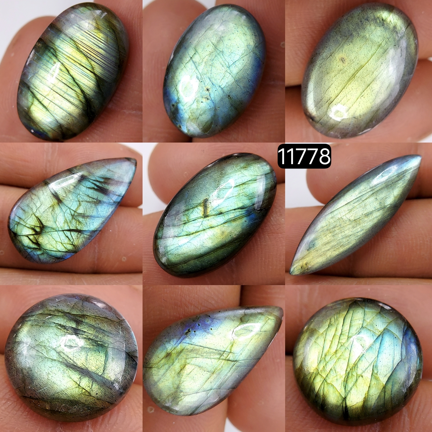 9 Pcs 143 Cts Natural Labradorite Cabochon Loose Gemstone Jewelry Wire Wrapped Pendant Semi-Precious Healing Crystal Lots 36X11-15X15mm 11778