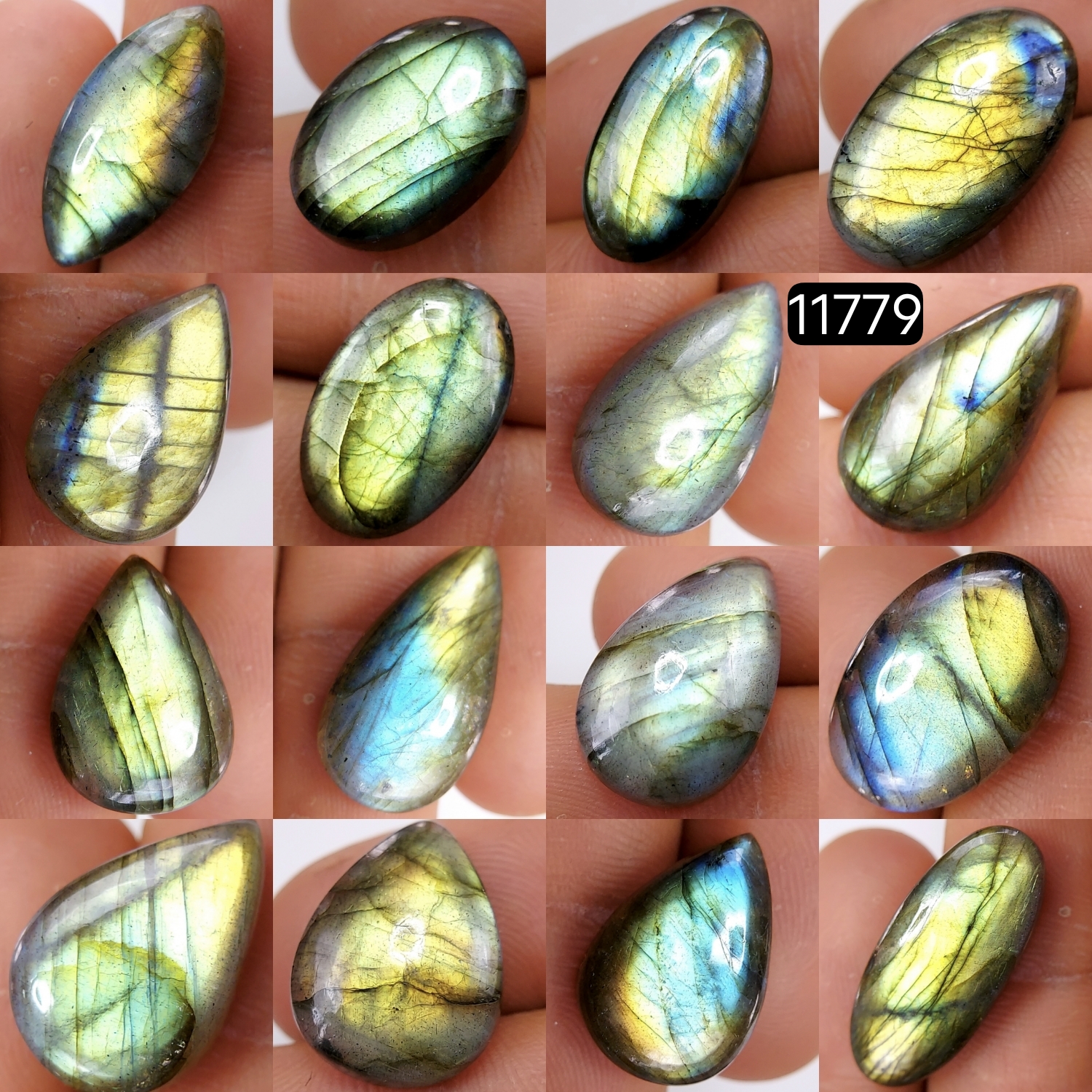 16 Pcs 186 Cts Natural Labradorite Cabochon Loose Gemstone Jewelry Wire Wrapped Pendant Semi-Precious Healing Crystal Lots 25X11-18X10mm 11779