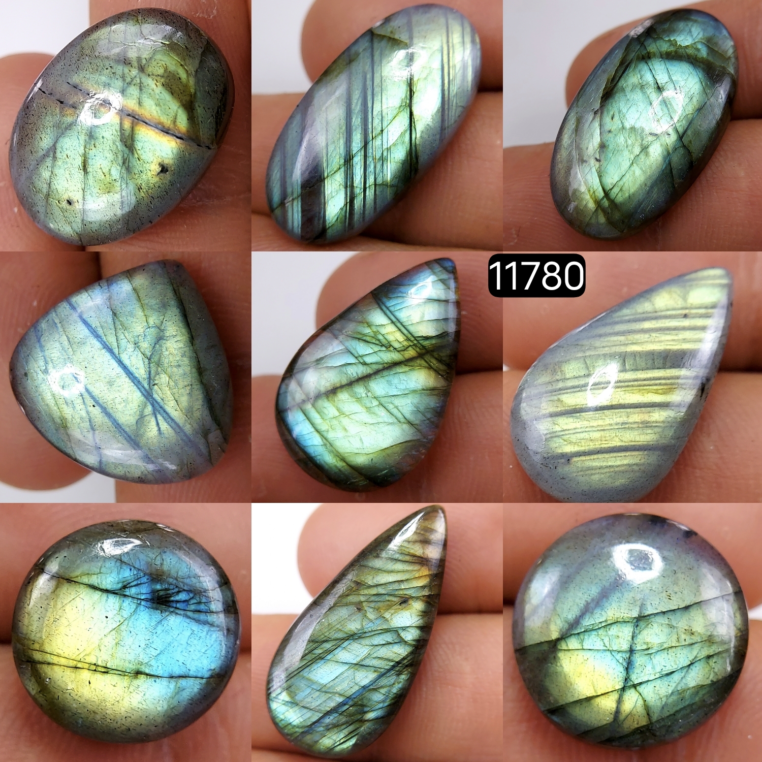 9 Pcs 150 Cts Natural Labradorite Cabochon Loose Gemstone Jewelry Wire Wrapped Pendant Semi-Precious Healing Crystal Lots 28X16-14X14mm 11780