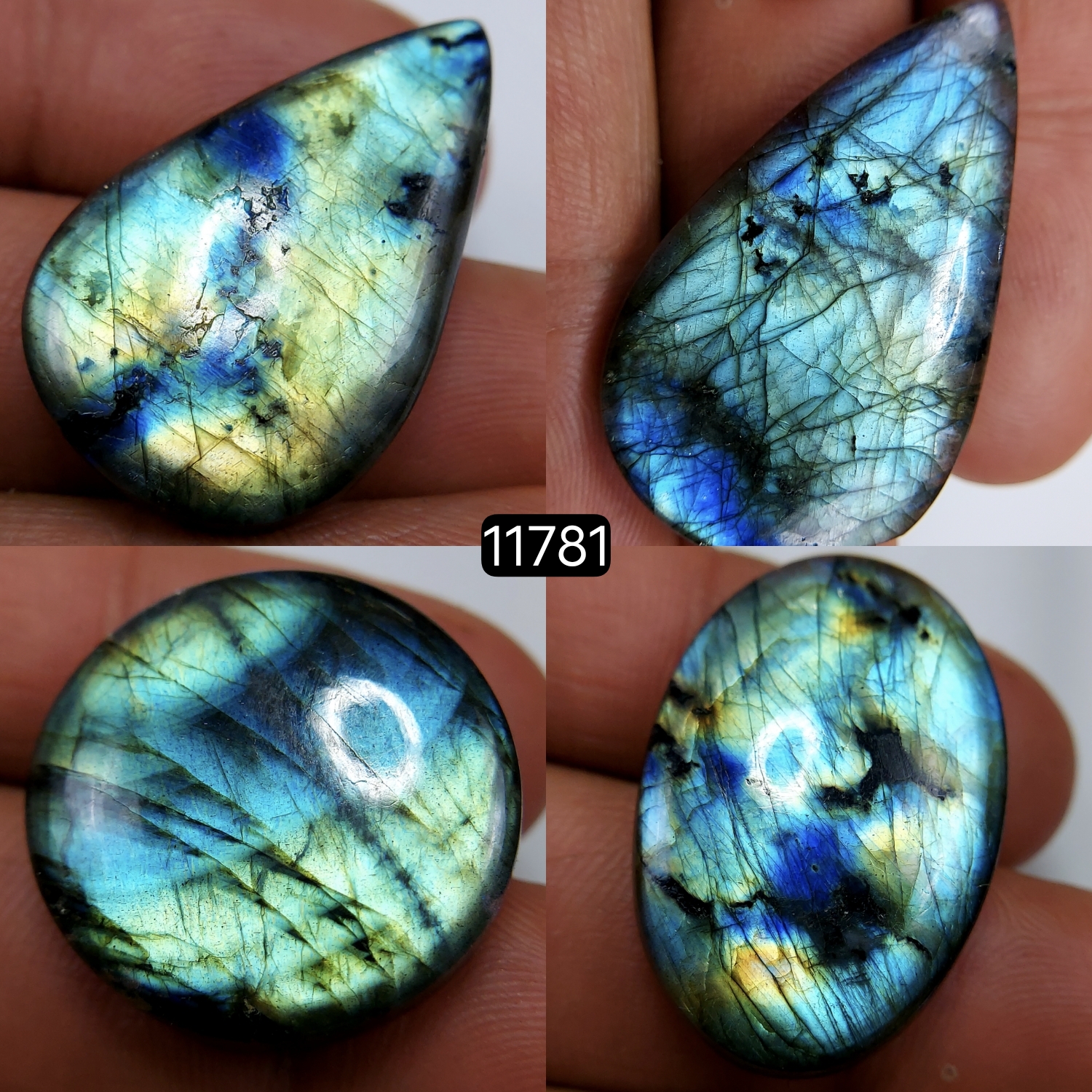 4 Pcs 138 Cts Natural Labradorite Cabochon Loose Gemstone Jewelry Wire Wrapped Pendant Semi-Precious Healing Crystal Lots 38X22-29X19mm 11781