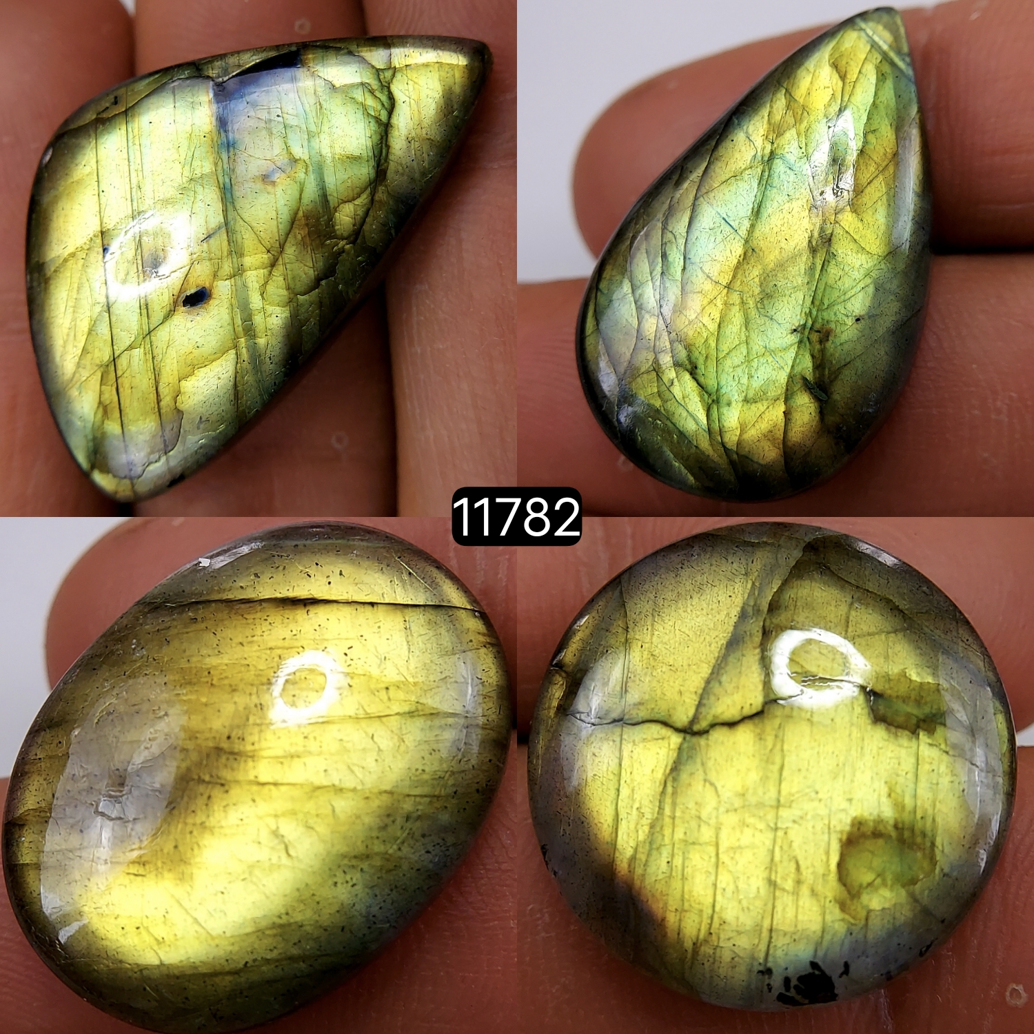 4 Pcs 124 Cts Natural Labradorite Cabochon Loose Gemstone Jewelry Wire Wrapped Pendant Semi-Precious Healing Crystal Lots 31X20-23X23mm 11782