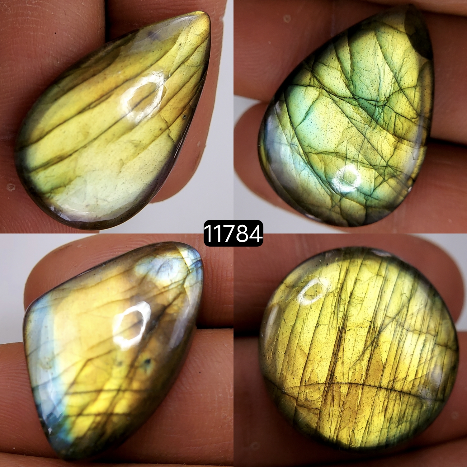 4 Pcs 122 Cts Natural Labradorite Cabochon Loose Gemstone Jewelry Wire Wrapped Pendant Semi-Precious Healing Crystal Lots 31X21-25X25mm 11784