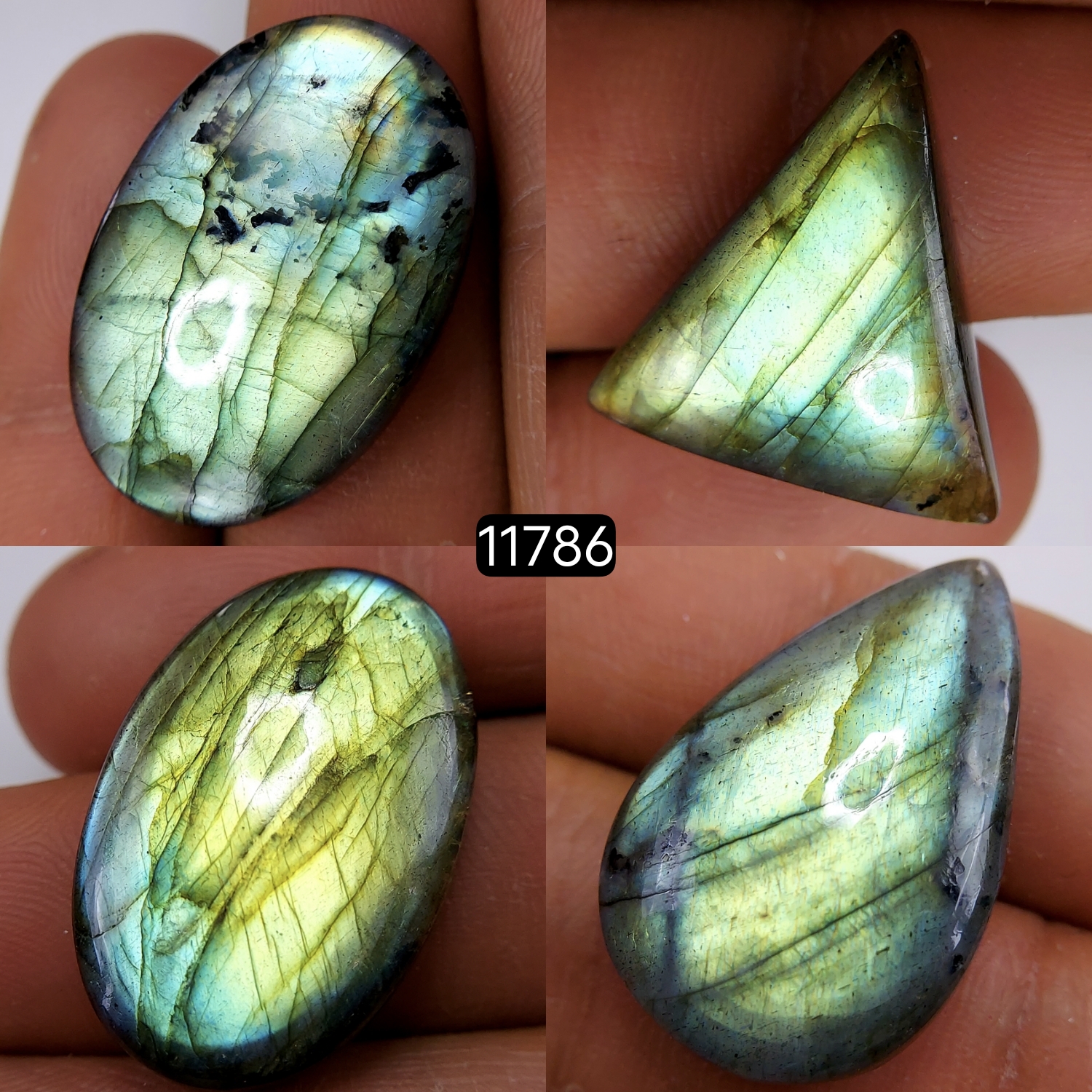 4 Pcs 108 Cts Natural Labradorite Cabochon Loose Gemstone Jewelry Wire Wrapped Pendant Semi-Precious Healing Crystal Lots 31X20-19X19mm 11786