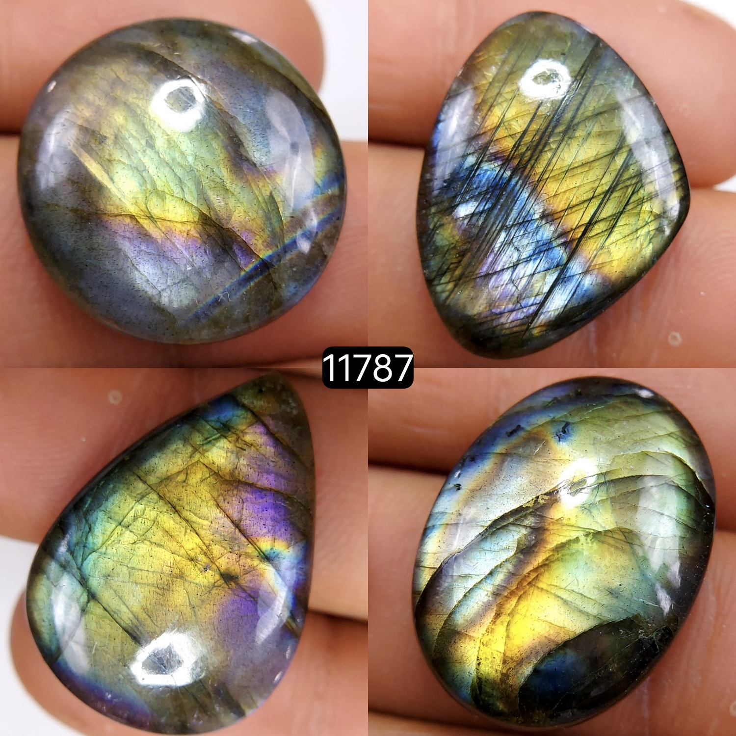 4 Pcs 109 Cts Natural Labradorite Cabochon Loose Gemstone Jewelry Wire Wrapped Pendant Semi-Precious Healing Crystal Lots 27X20-24X18mm 11787