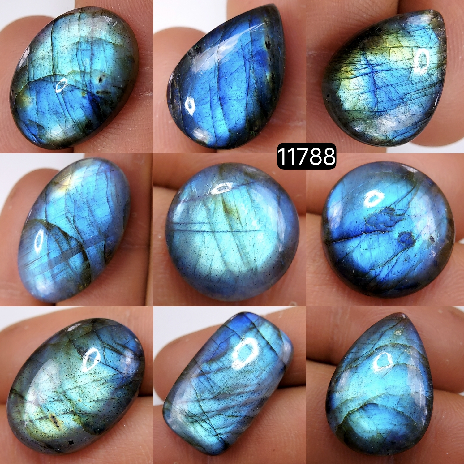 9 Pcs 157 Cts Natural Labradorite Cabochon Loose Gemstone Jewelry Wire Wrapped Pendant Semi-Precious Healing Crystal Lots 28X17-14X14mm 11788