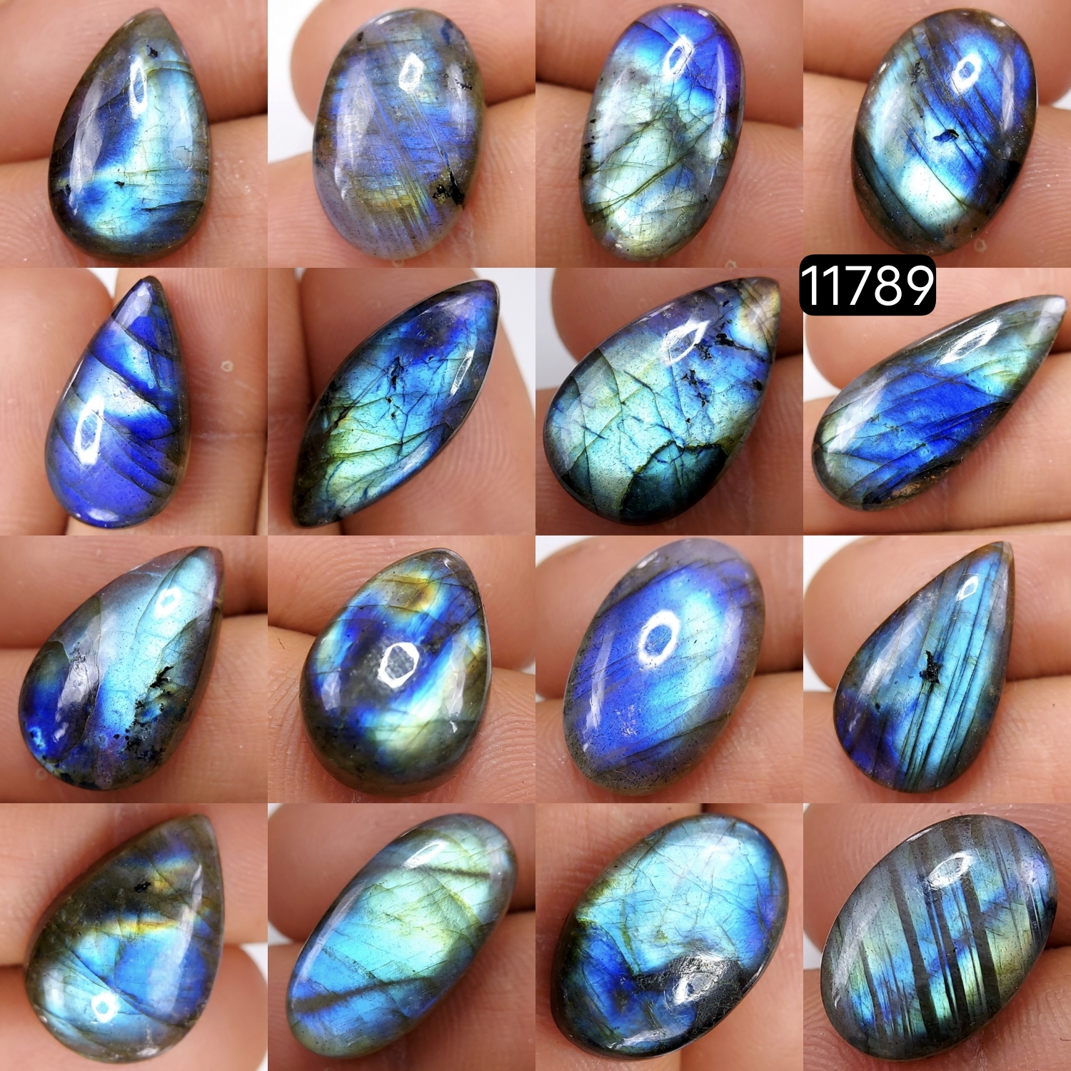 16 Pcs 204 Cts Natural Labradorite Cabochon Loose Gemstone Jewelry Wire Wrapped Pendant Semi-Precious Healing Crystal Lots 29X13-19X11mm 11789