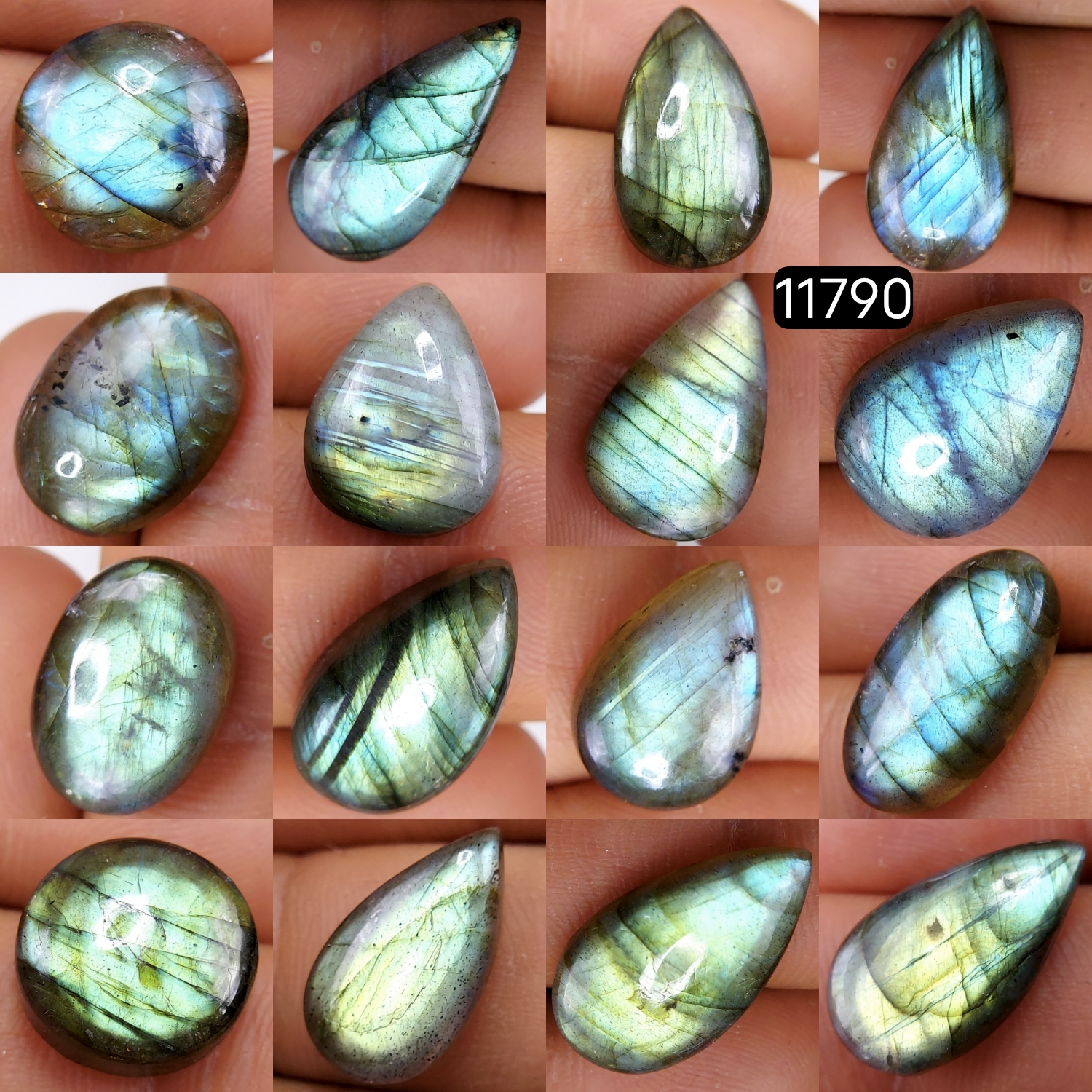 16 Pcs 157 Cts Natural Labradorite Cabochon Loose Gemstone Jewelry Wire Wrapped Pendant Semi-Precious Healing Crystal Lots 26X13-15X10mm 11790