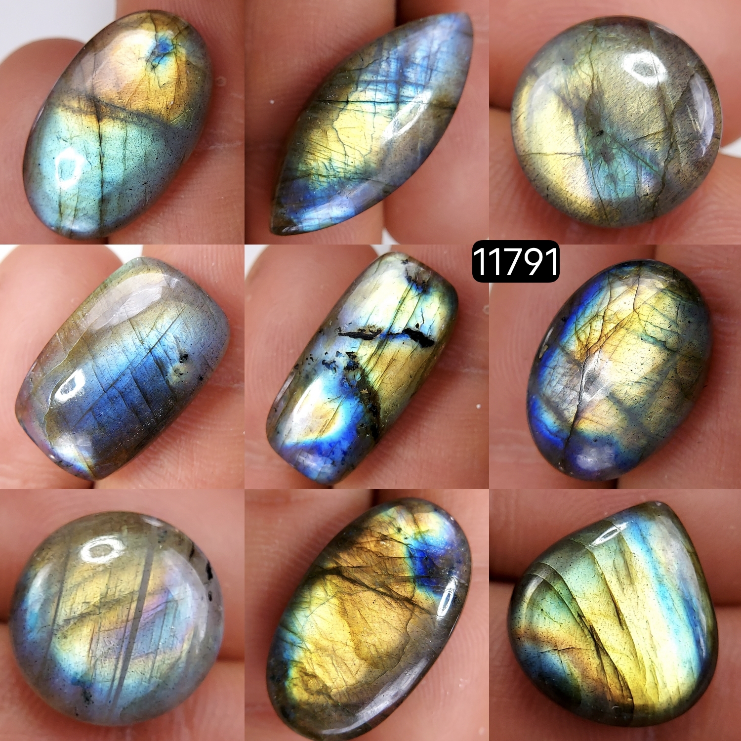 9 Pcs 125 Cts Natural Labradorite Cabochon Loose Gemstone Jewelry Wire Wrapped Pendant Semi-Precious Healing Crystal Lots 29X12-17X16mm 11791