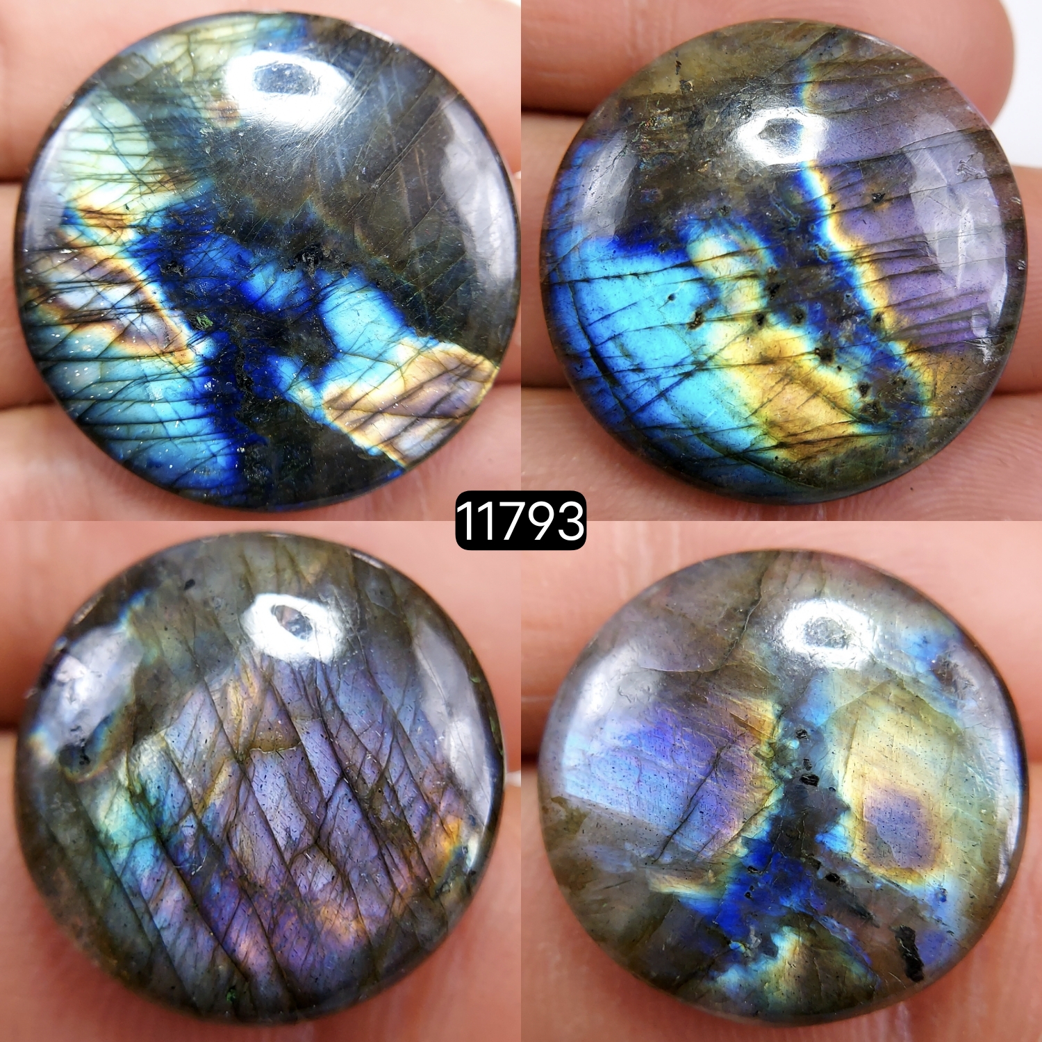 4 Pcs 160 Cts Natural Labradorite Cabochon Loose Gemstone Jewelry Wire Wrapped Pendant Semi-Precious Healing Crystal Lots 35X35-19X19mm 11793