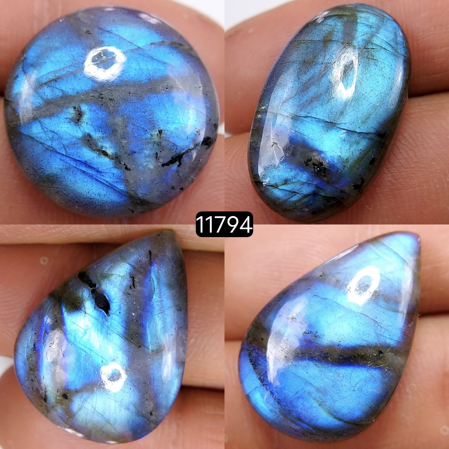 4 Pcs 102 Cts Natural Labradorite Cabochon Loose Gemstone Jewelry Wire Wrapped Pendant Semi-Precious Healing Crystal Lots 26X16-26X19mm 11794