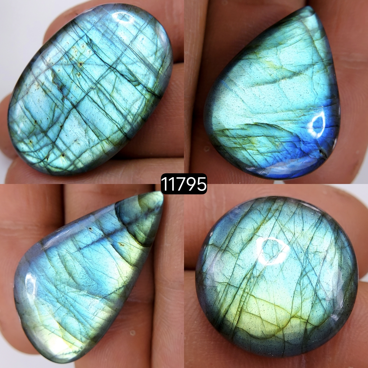 4 Pcs 141 Cts Natural Labradorite Cabochon Loose Gemstone Jewelry Wire Wrapped Pendant Semi-Precious Healing Crystal Lots 34X23-22X22mm 11795