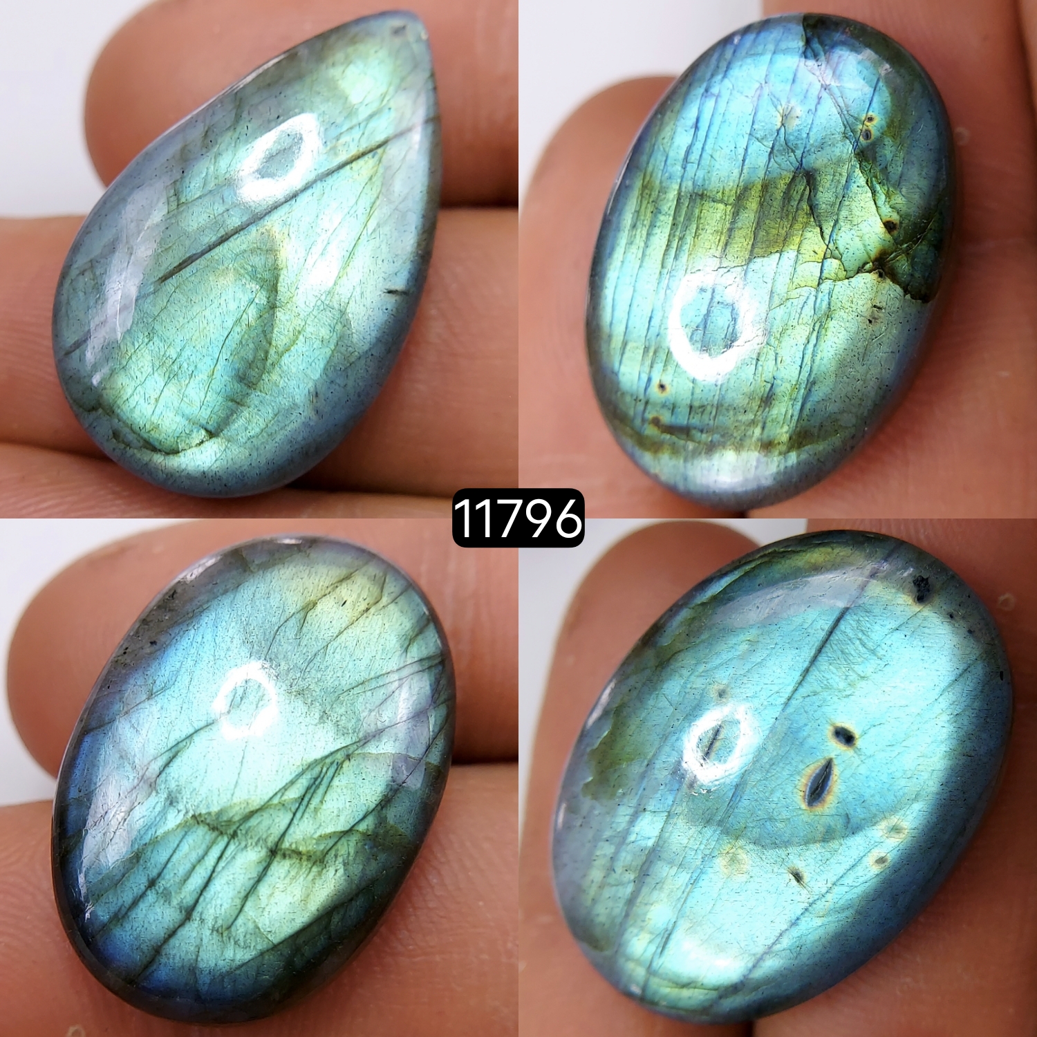 4 Pcs 131 Cts Natural Labradorite Cabochon Loose Gemstone Jewelry Wire Wrapped Pendant Semi-Precious Healing Crystal Lots 31X22-26X18mm 11796