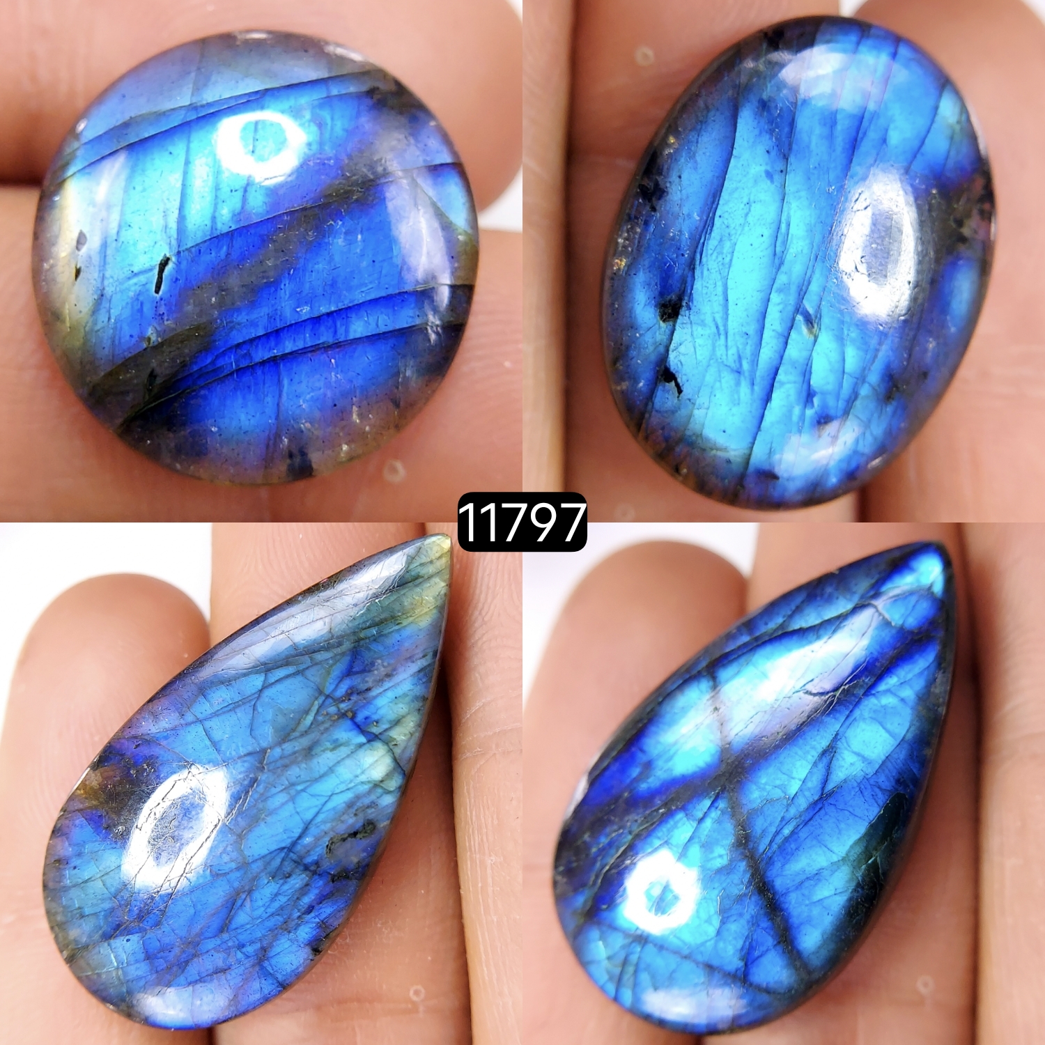 4 Pcs 122 Cts Natural Labradorite Cabochon Loose Gemstone Jewelry Wire Wrapped Pendant Semi-Precious Healing Crystal Lots 37X20-20X20mm 11797