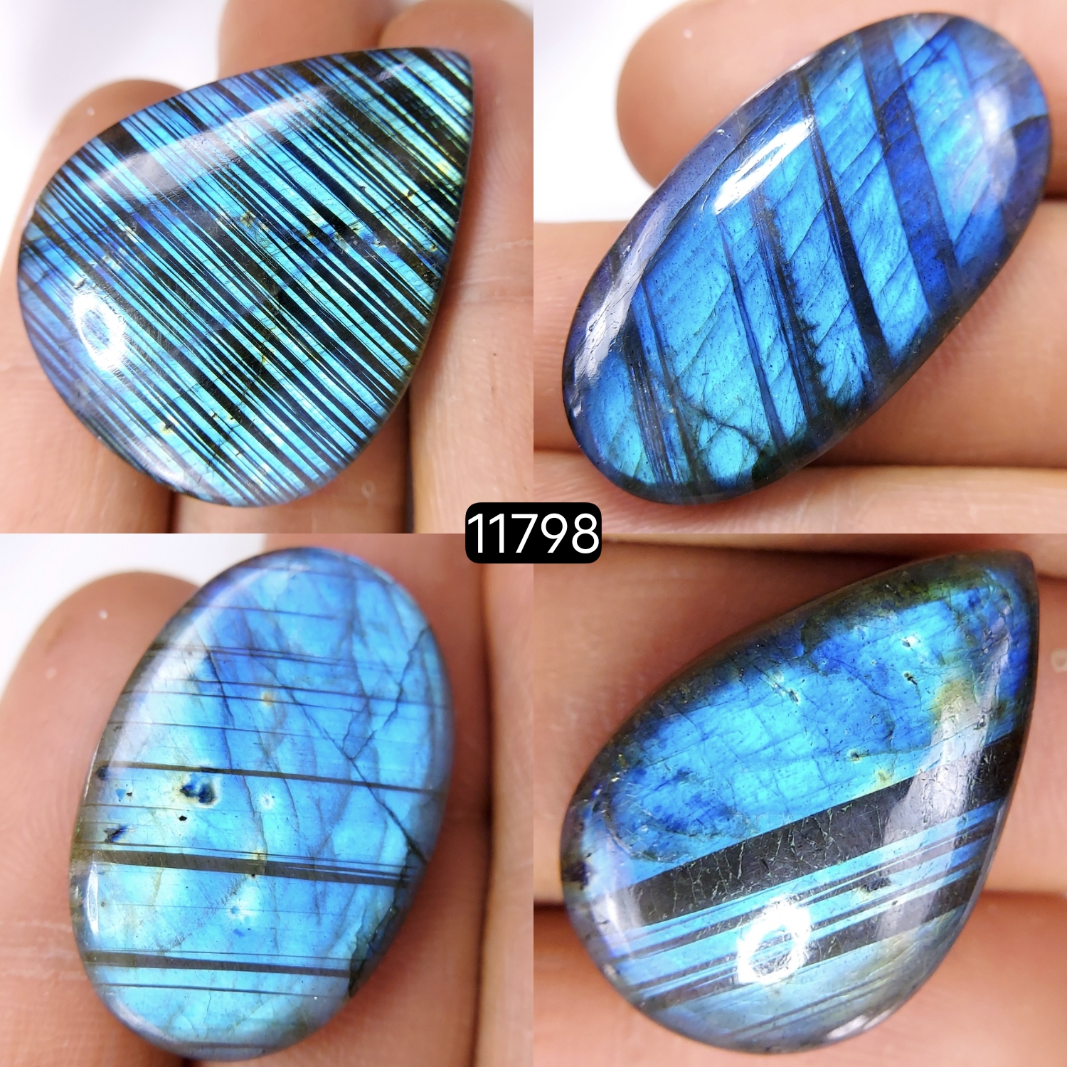4 Pcs 145 Cts Natural Labradorite Cabochon Loose Gemstone Jewelry Wire Wrapped Pendant Semi-Precious Healing Crystal Lots 38X30-26X18mm 11798