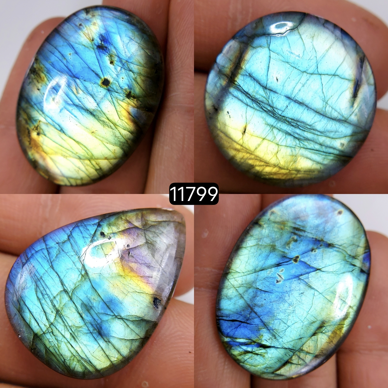 4 Pcs 150 Cts Natural Labradorite Cabochon Loose Gemstone Jewelry Wire Wrapped Pendant Semi-Precious Healing Crystal Lots 35X26-28X21mm 11799