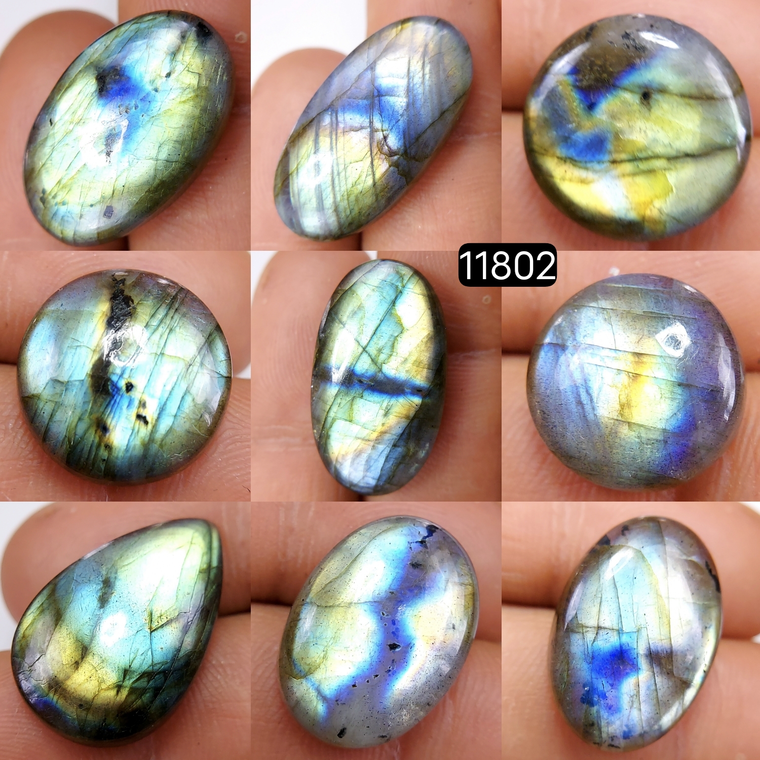 9 Pcs 149 Cts Natural Labradorite Cabochon Loose Gemstone Jewelry Wire Wrapped Pendant Semi-Precious Healing Crystal Lots 24X14-14X14mm 11802
