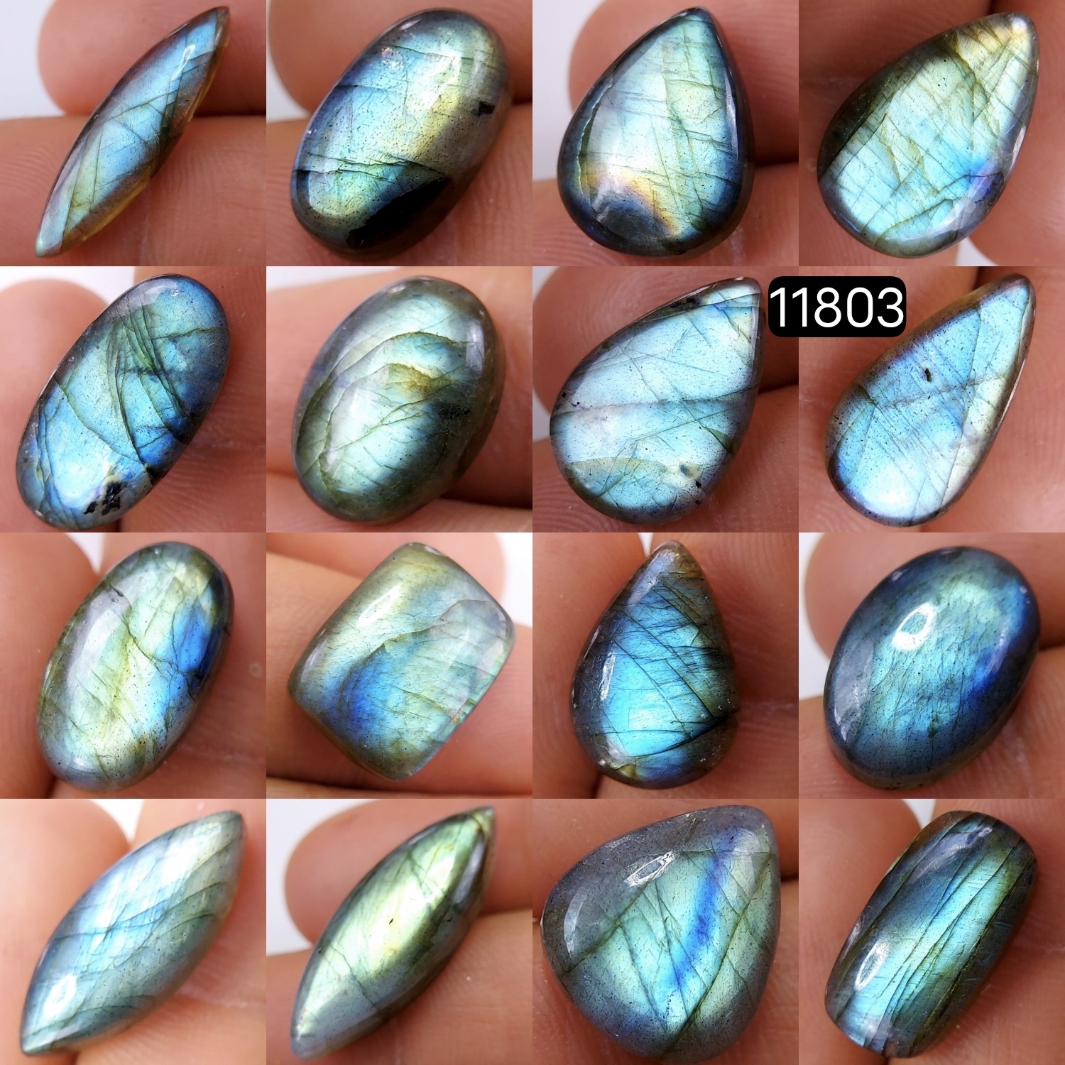 16 Pcs 155 Cts Natural Labradorite Cabochon Loose Gemstone Jewelry Wire Wrapped Pendant Semi-Precious Healing Crystal Lots 27X10-15X13mm 11803