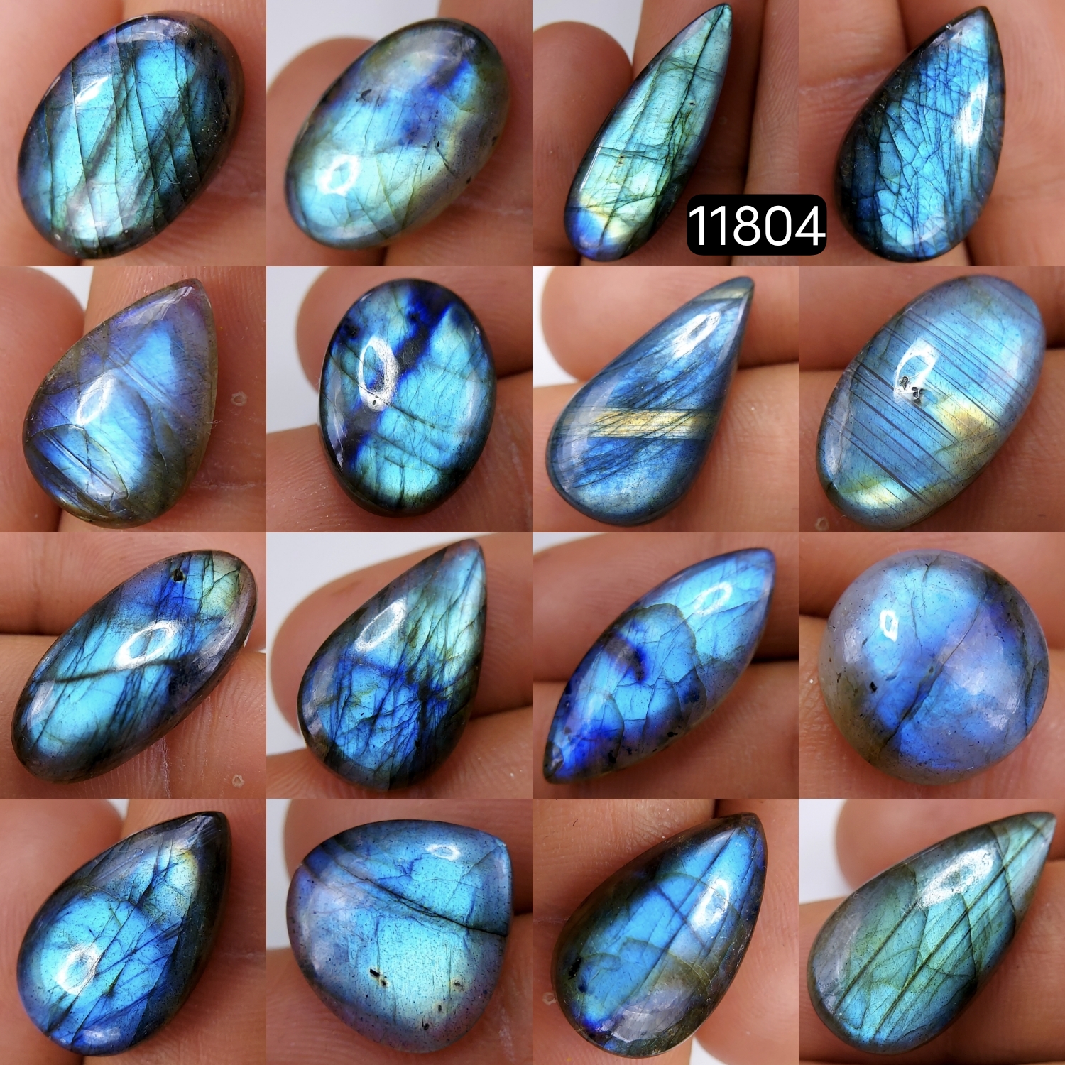 16 Pcs 196 Cts Natural Labradorite Cabochon Loose Gemstone Jewelry Wire Wrapped Pendant Semi-Precious Healing Crystal Lots 31X11-17X11mm 11804