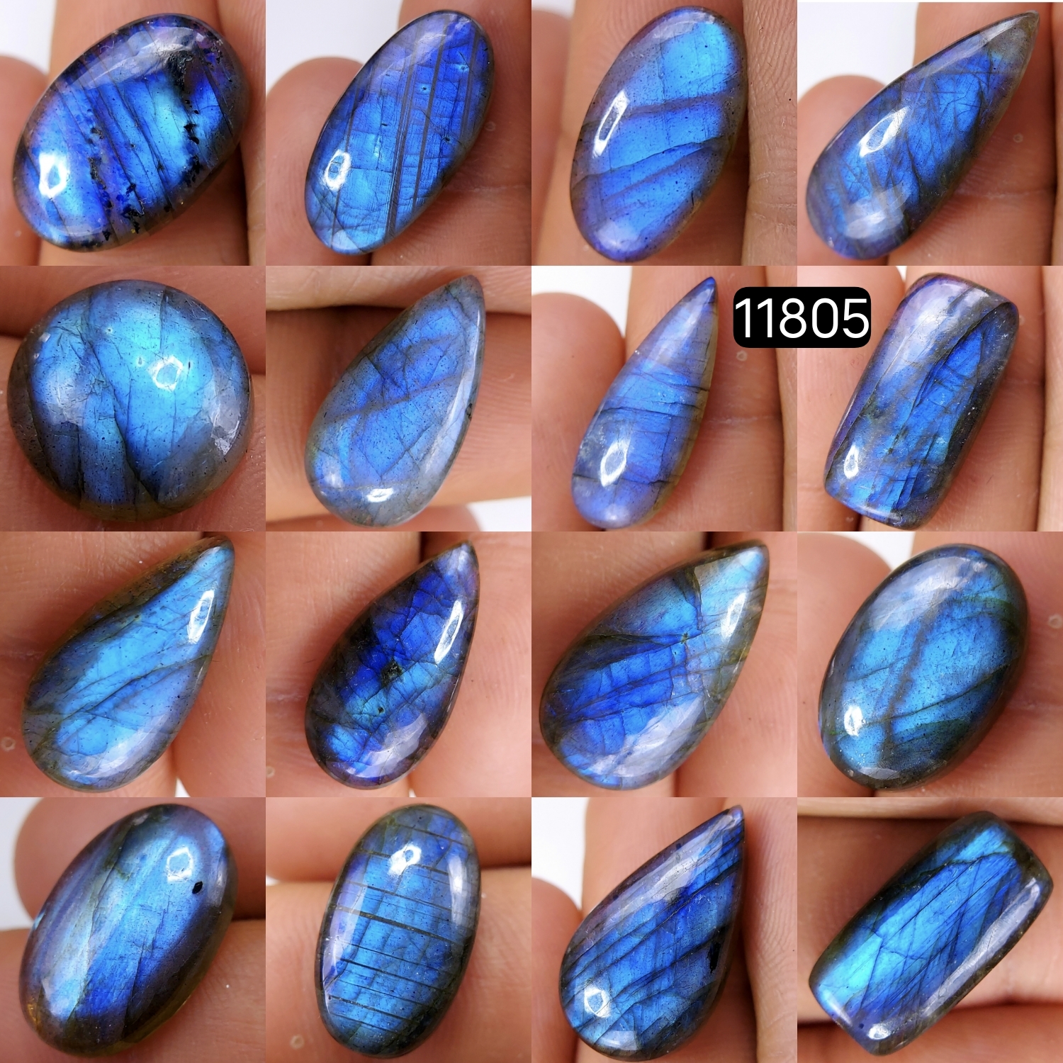 16 Pcs 202 Cts Natural Labradorite Cabochon Loose Gemstone Jewelry Wire Wrapped Pendant Semi-Precious Healing Crystal Lots 31X13-13X13mm 11805
