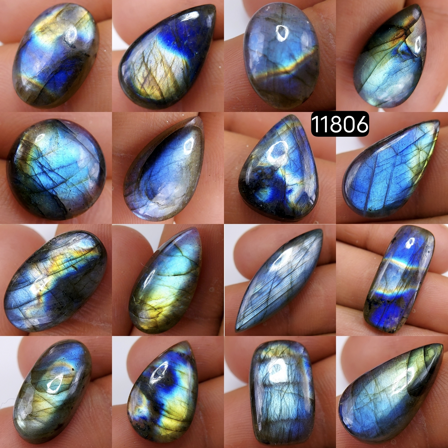 16 Pcs 180 Cts Natural Labradorite Cabochon Loose Gemstone Jewelry Wire Wrapped Pendant Semi-Precious Healing Crystal Lots 32X11-11X11mm 11806