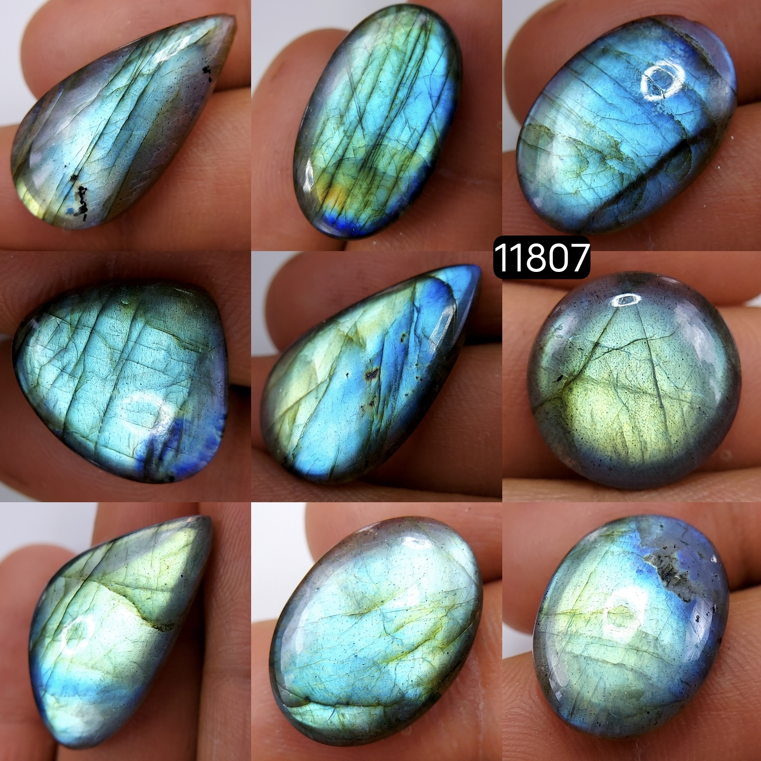 9 Pcs 140 Cts Natural Labradorite Cabochon Loose Gemstone Jewelry Wire Wrapped Pendant Semi-Precious Healing Crystal Lots 30X15-16X16mm 11807
