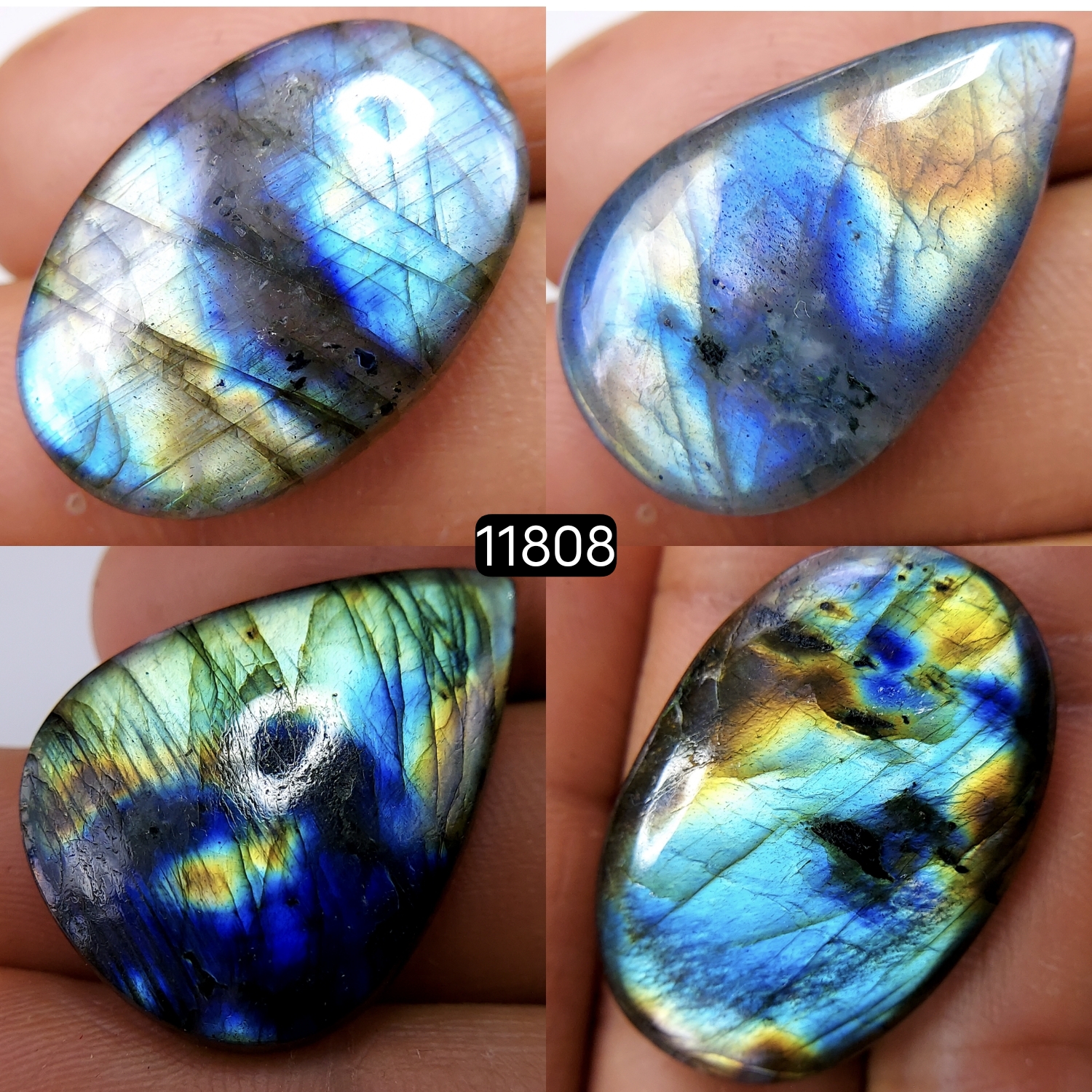 4 Pcs 117 Cts Natural Labradorite Cabochon Loose Gemstone Jewelry Wire Wrapped Pendant Semi-Precious Healing Crystal Lots 32X22-26X18mm 11808