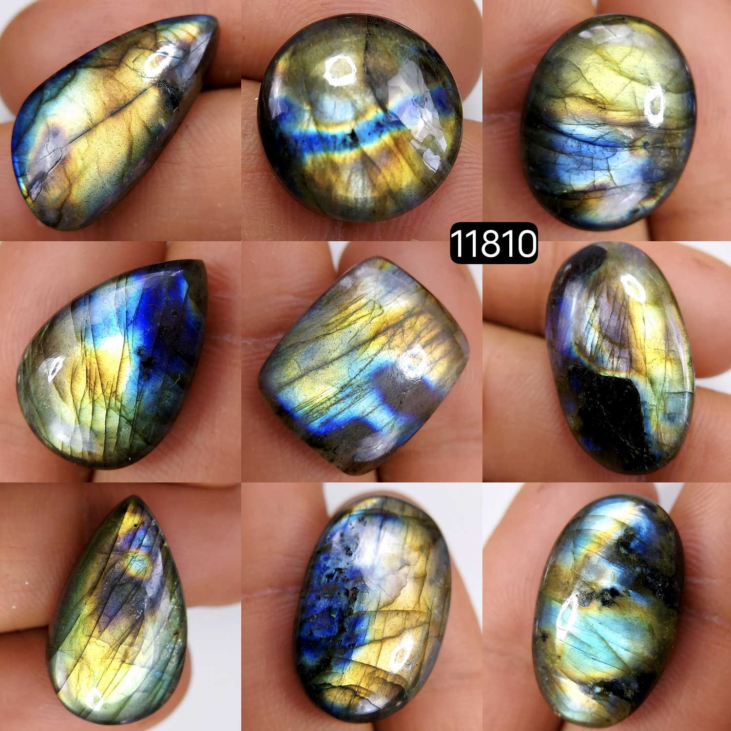 9 Pcs 162 Cts Natural Labradorite Cabochon Loose Gemstone Jewelry Wire Wrapped Pendant Semi-Precious Healing Crystal Lots 26X16-17X17mm 11810