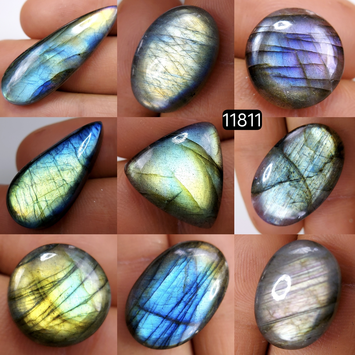 9 Pcs 140 Cts Natural Labradorite Cabochon Loose Gemstone Jewelry Wire Wrapped Pendant Semi-Precious Healing Crystal Lots 39X13-15X15mm 11811