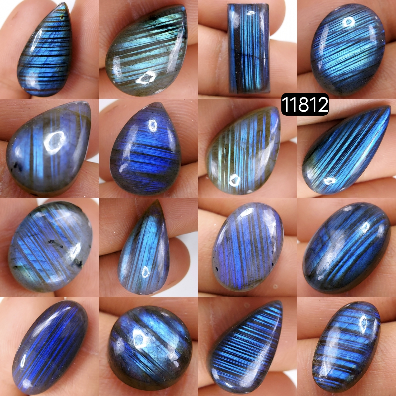 16 Pcs 166 Cts Natural Labradorite Cabochon Loose Gemstone Jewelry Wire Wrapped Pendant Semi-Precious Healing Crystal Lots 24X13-10X10mm 11812