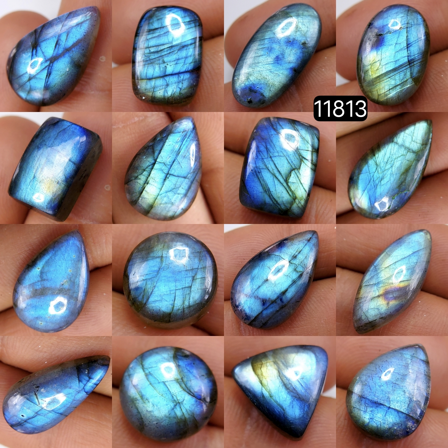 16 Pcs 172 Cts Natural Labradorite Cabochon Loose Gemstone Jewelry Wire Wrapped Pendant Semi-Precious Healing Crystal Lots 24X13-11X11mm 11813