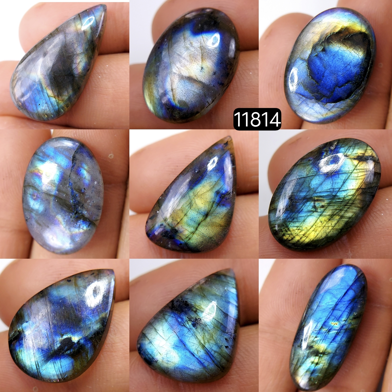 9 Pcs 146 Cts Natural Labradorite Cabochon Loose Gemstone Jewelry Wire Wrapped Pendant Semi-Precious Healing Crystal Lots 28X12-22X16mm 11814