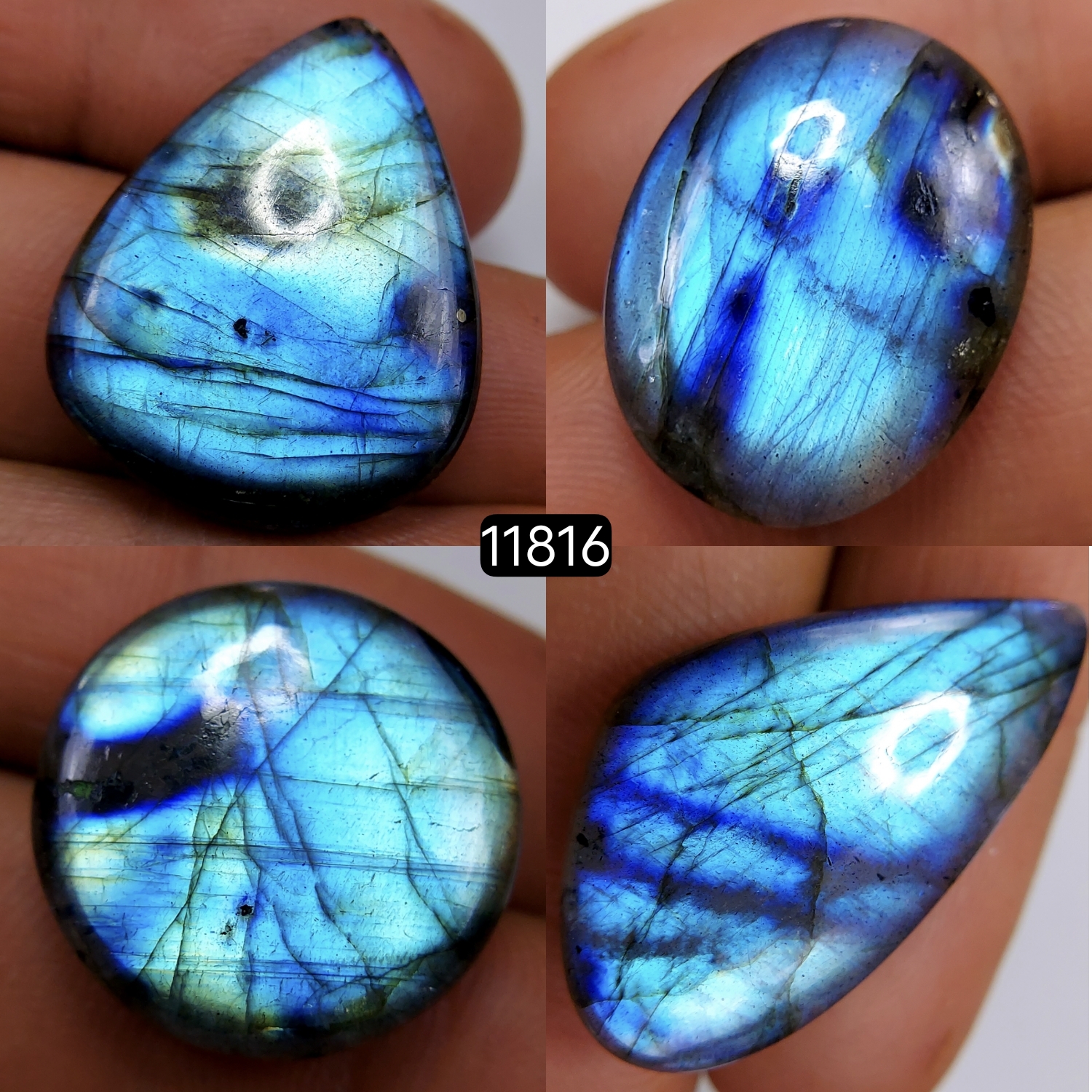 4 Pcs 108 Cts Natural Labradorite Cabochon Loose Gemstone Jewelry Wire Wrapped Pendant Semi-Precious Healing Crystal Lots 31X18-22X17mm 11816