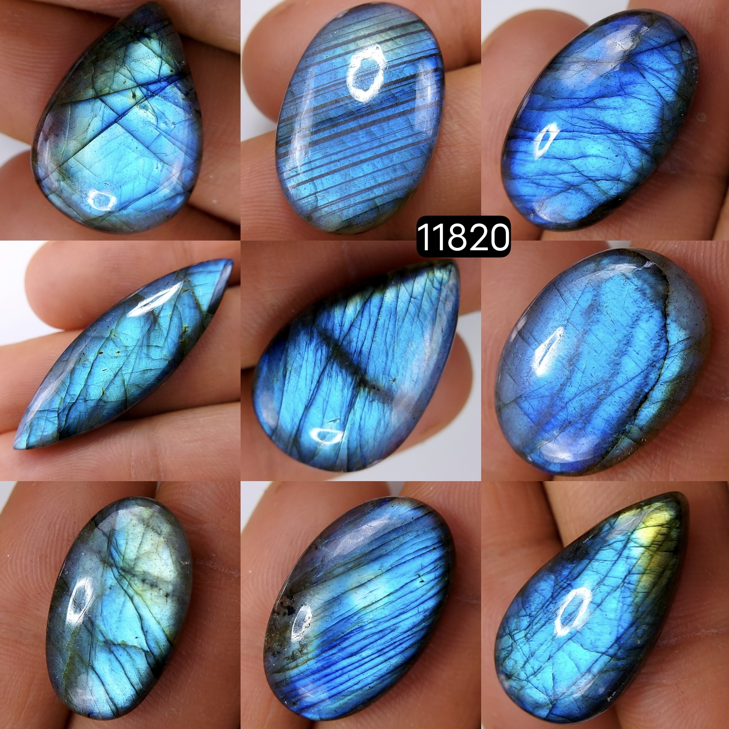 9 Pcs 182 Cts Natural Labradorite Cabochon Loose Gemstone Jewelry Wire Wrapped Pendant Semi-Precious Healing Crystal Lots 40X13-19X14mm R-11820