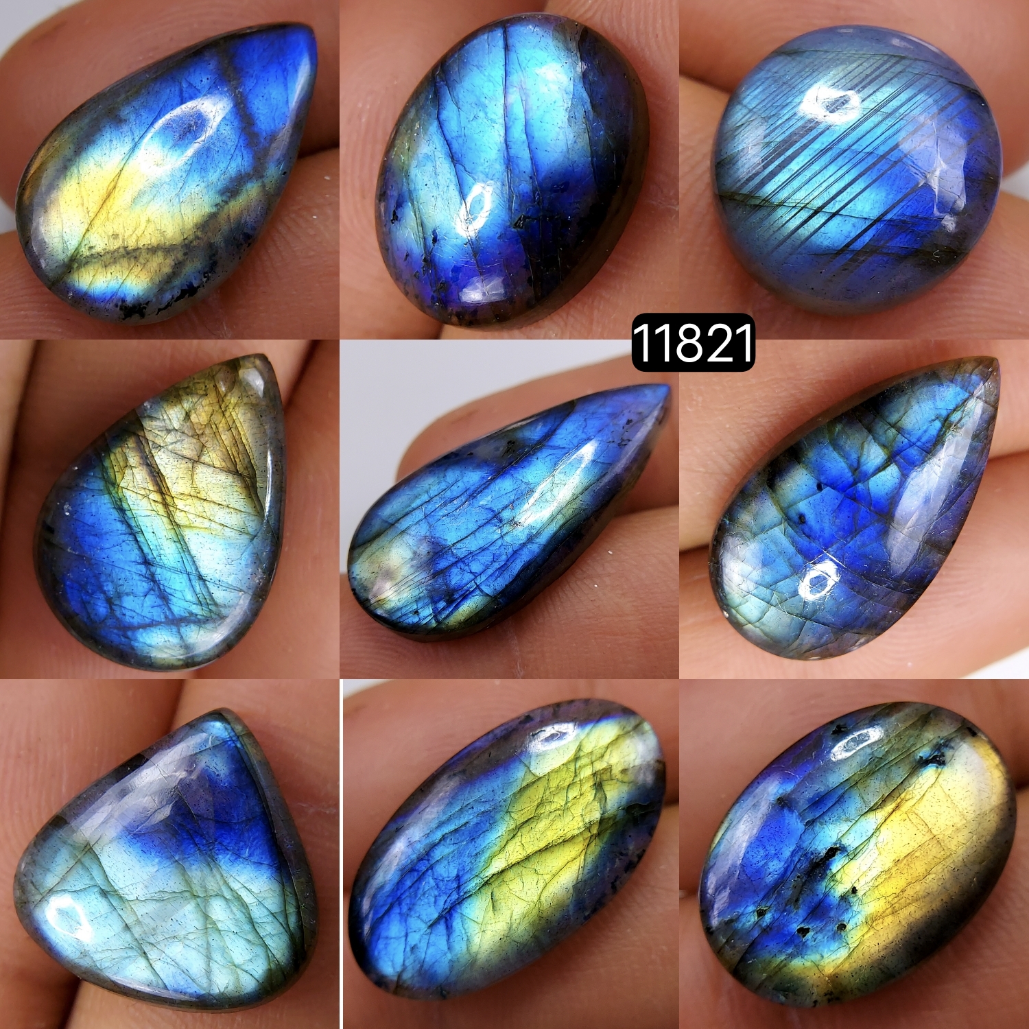 9 Pcs 117 Cts Natural Labradorite Cabochon Loose Gemstone Jewelry Wire Wrapped Pendant Semi-Precious Healing Crystal Lots 30X14-17X16mm R-11821