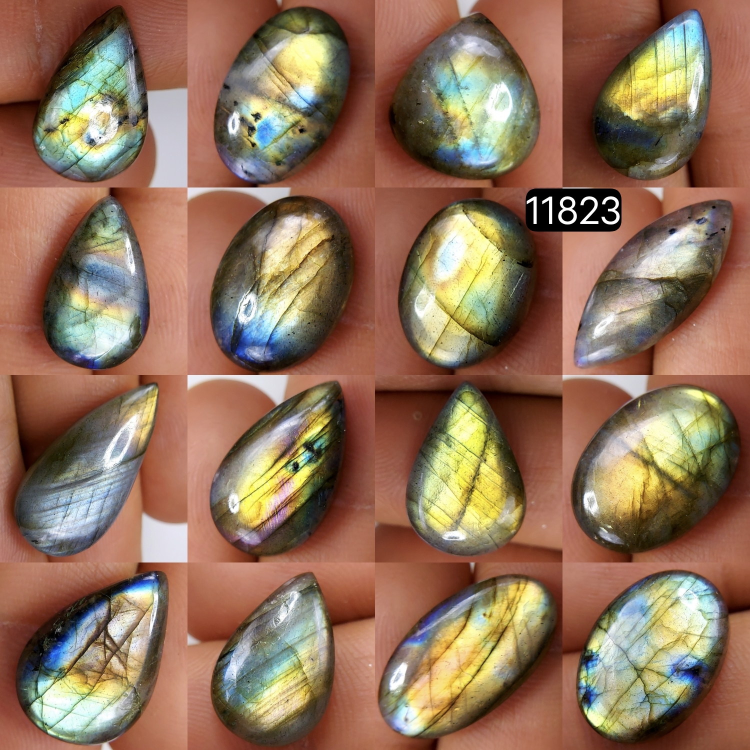 16 Pcs 154 Cts Natural Labradorite Cabochon Loose Gemstone Jewelry Wire Wrapped Pendant Semi-Precious Healing Crystal Lots 25X10-17X11mm R-11823