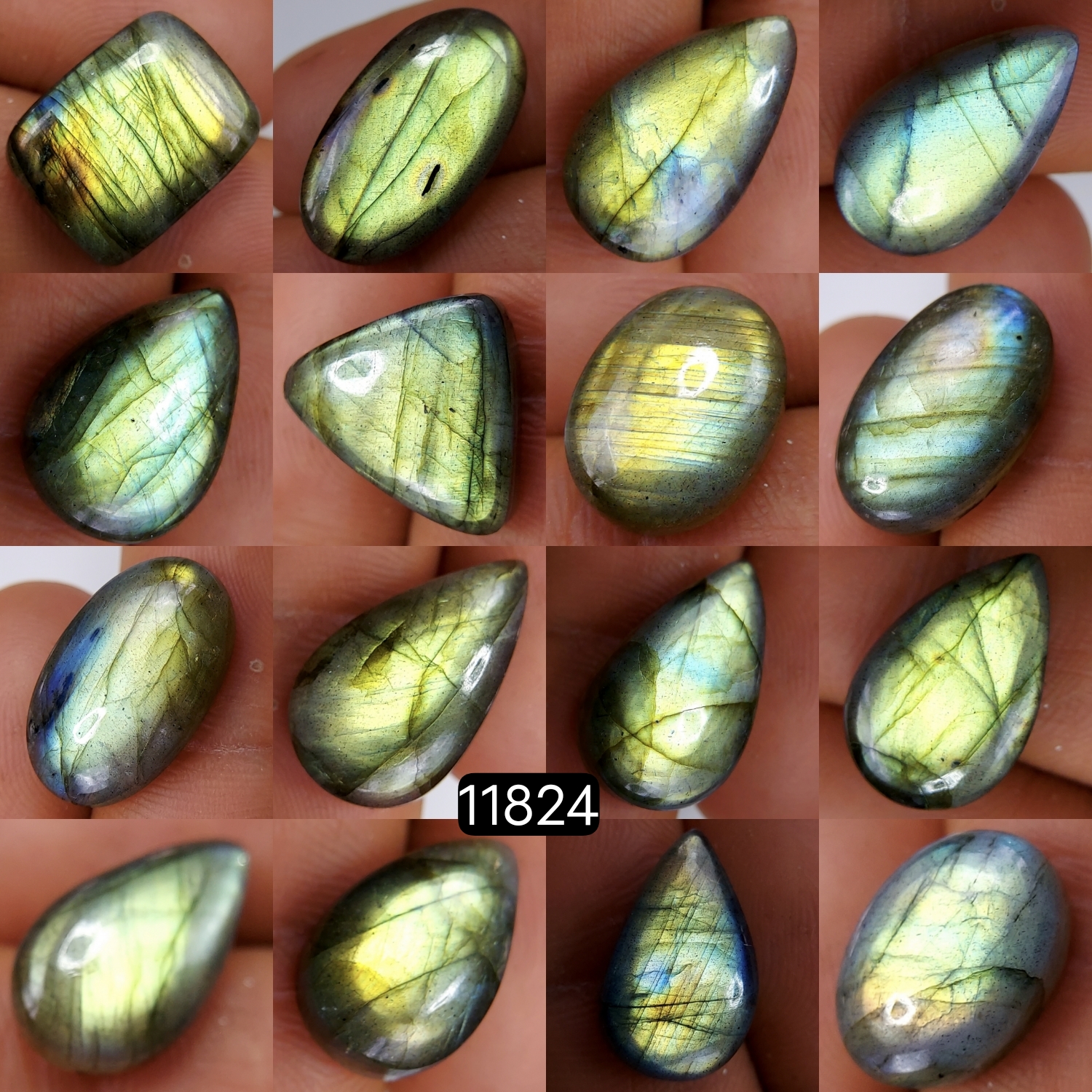 16 Pcs 155 Cts Natural Labradorite Cabochon Loose Gemstone Jewelry Wire Wrapped Pendant Semi-Precious Healing Crystal Lots 21X11-14X10mm R-11824