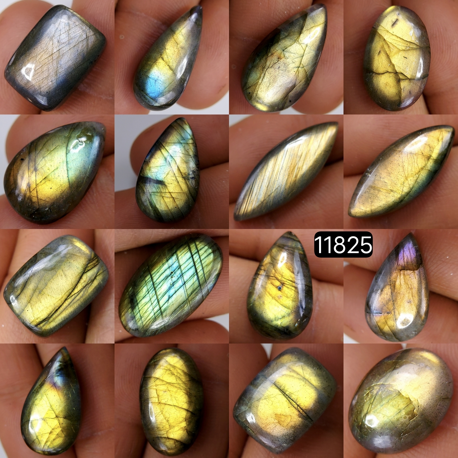 16 Pcs 190 Cts Natural Labradorite Cabochon Loose Gemstone Jewelry Wire Wrapped Pendant Semi-Precious Healing Crystal Lots 24X13-15X11mm R-11825