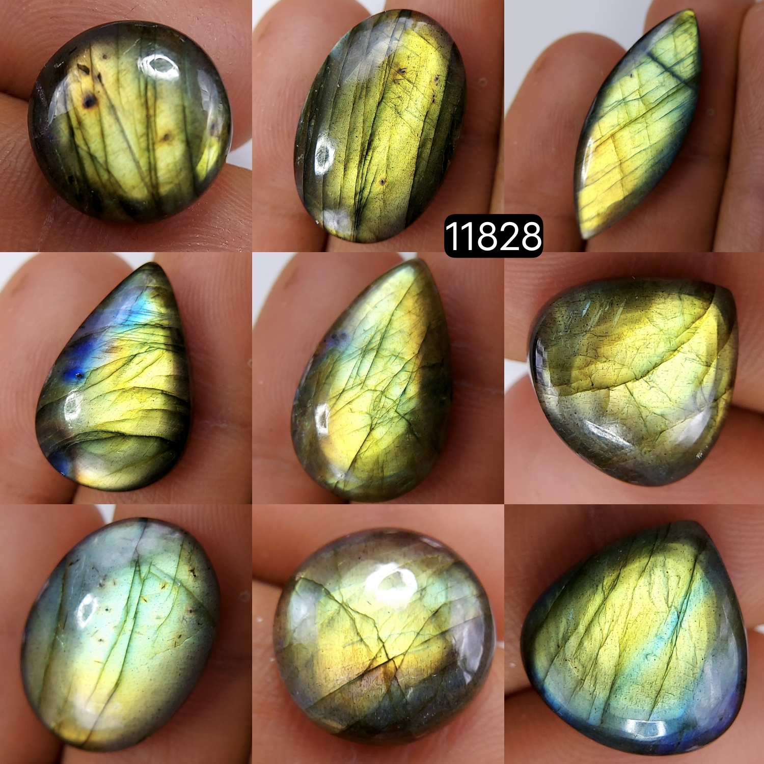 9 Pcs 114 Cts Natural Labradorite Cabochon Loose Gemstone Jewelry Wire Wrapped Pendant Semi-Precious Healing Crystal Lots 24X16-14X14mm R-11828