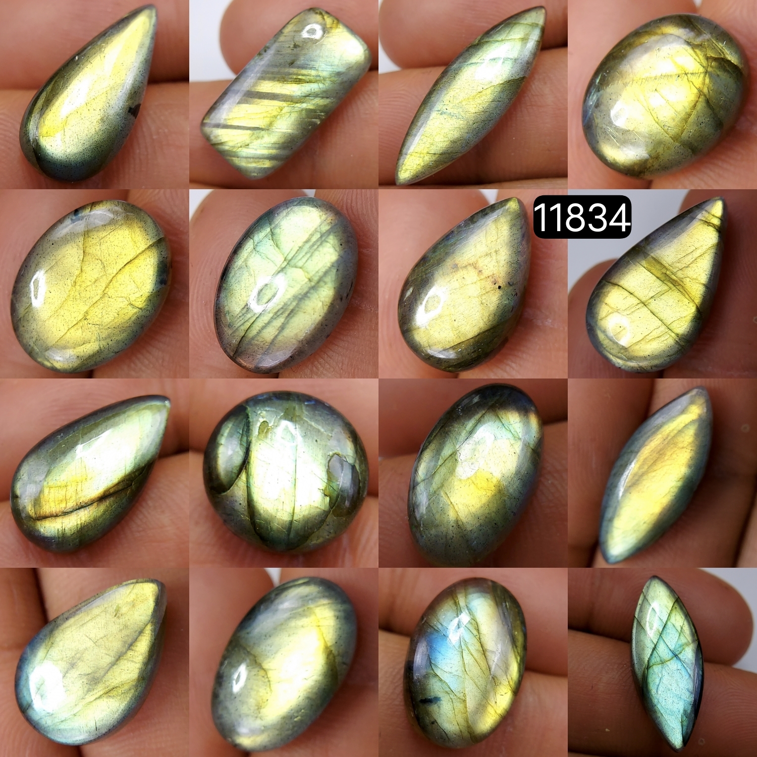 16 Pcs 156 Cts Natural Labradorite Cabochon Loose Gemstone Jewelry Wire Wrapped Pendant Semi-Precious Healing Crystal Lots 28X9-12X12mm R-11834