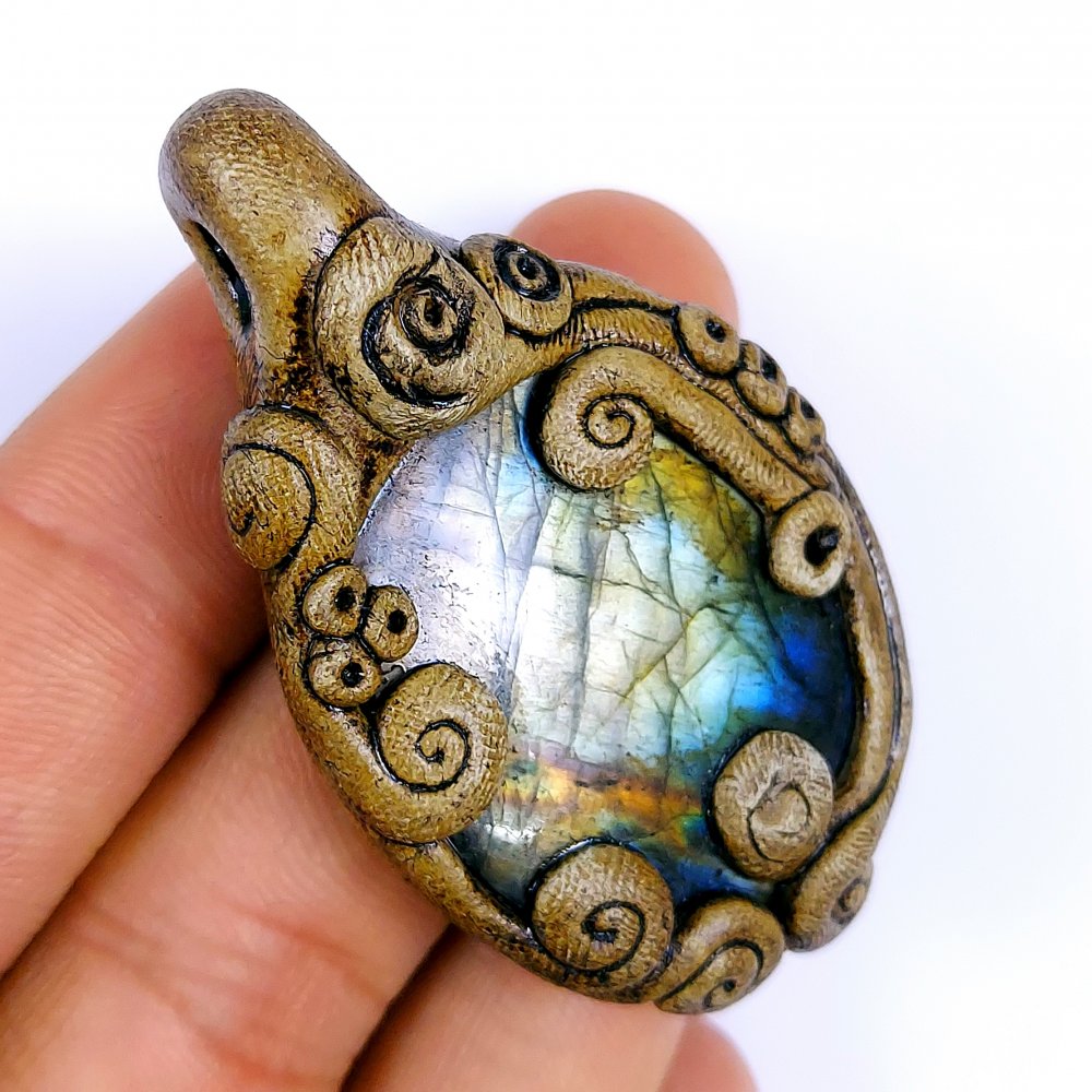 4 Pcs Lot 418Cts Natural Labradorite Polymer Pendant, Blue fire Labradorite Gemstone Pendant,Single Stone Crystal oval shape Pendant, boho pendant 64x30  50x30mm#1185