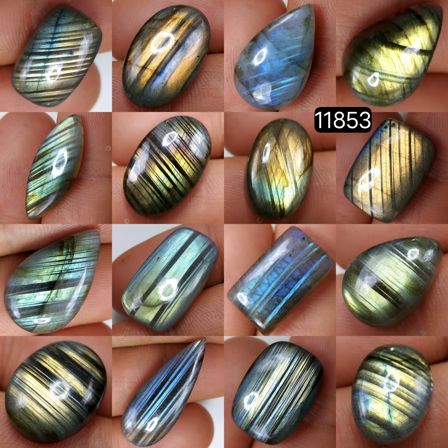 16 Pcs 177 Cts Natural Labradorite Cabochon Loose Gemstone Jewelry Wire Wrapped Pendant Semi-Precious Healing Crystal Lots 28X10-14X10mm R-11853