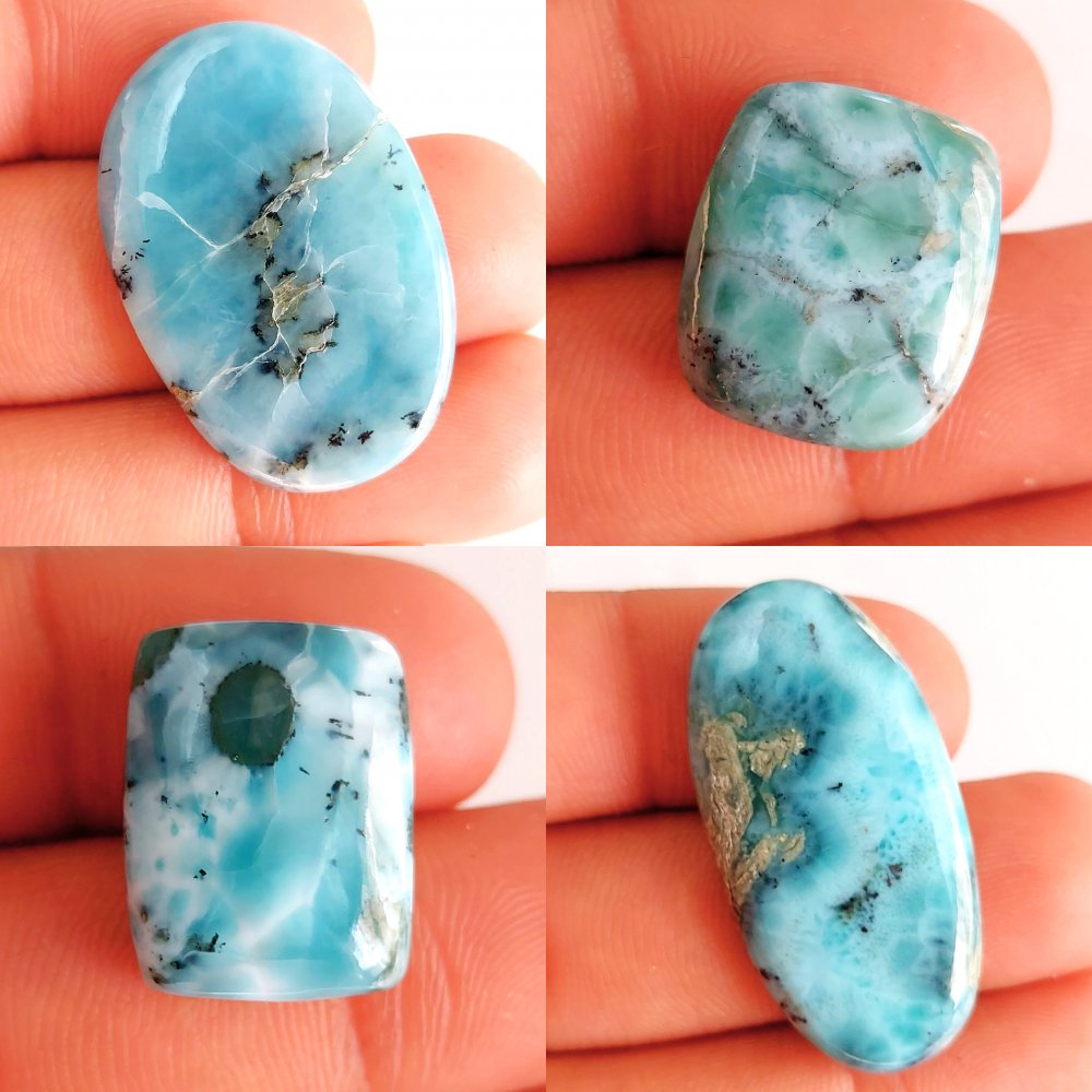 4 Pcs 125Cts Natural Blue Larimar Cabochon Lot Loose Gemstone 62x25-29x23mm.  #1187