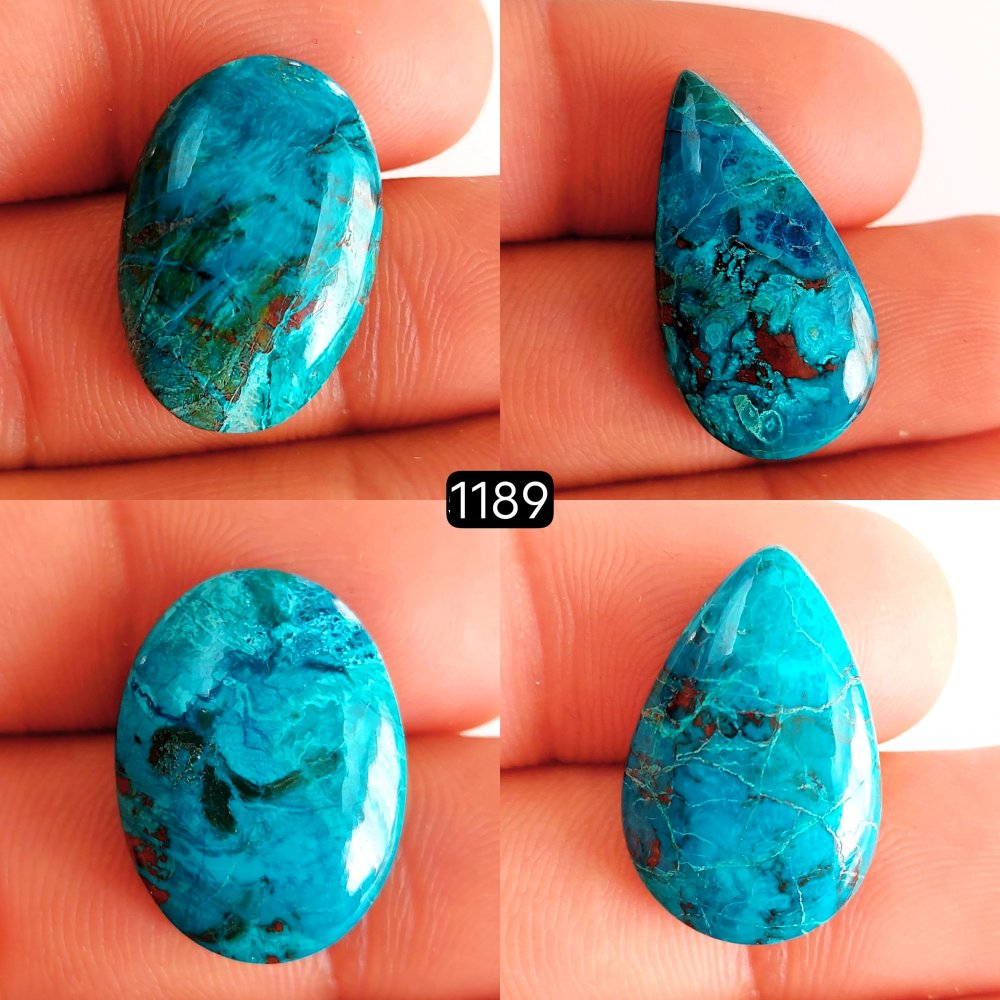 4 Pcs 78Cts Natural Green Chrysocolla Cabochon Lot Loose Gemstone 24x12-20x13mm.  #1189