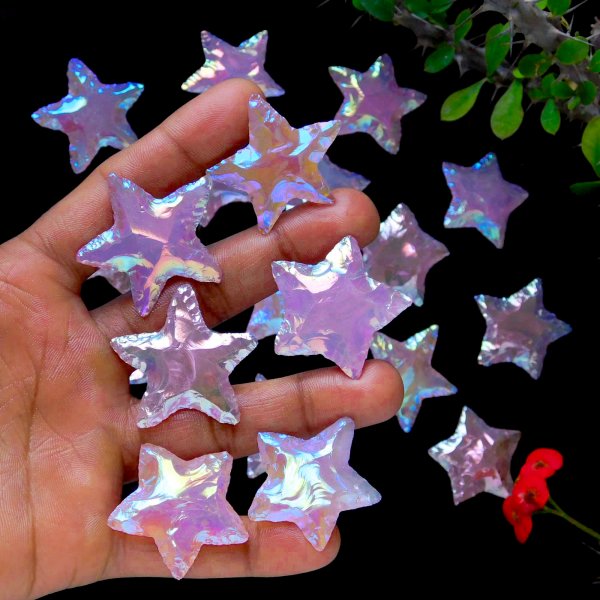 Aura Coated Rose Quartz Star Carving