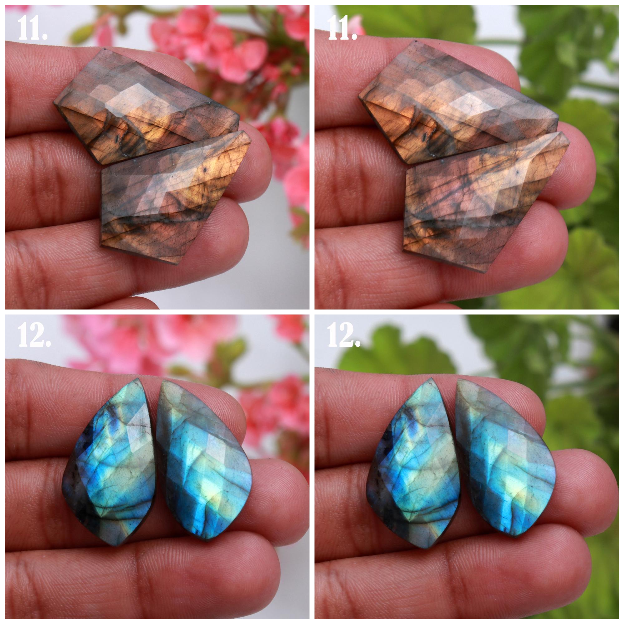 Natural Multi Fire Labradorite Rose Cut Faceted Pair Cabochon Mix Shape Loose Gemstone